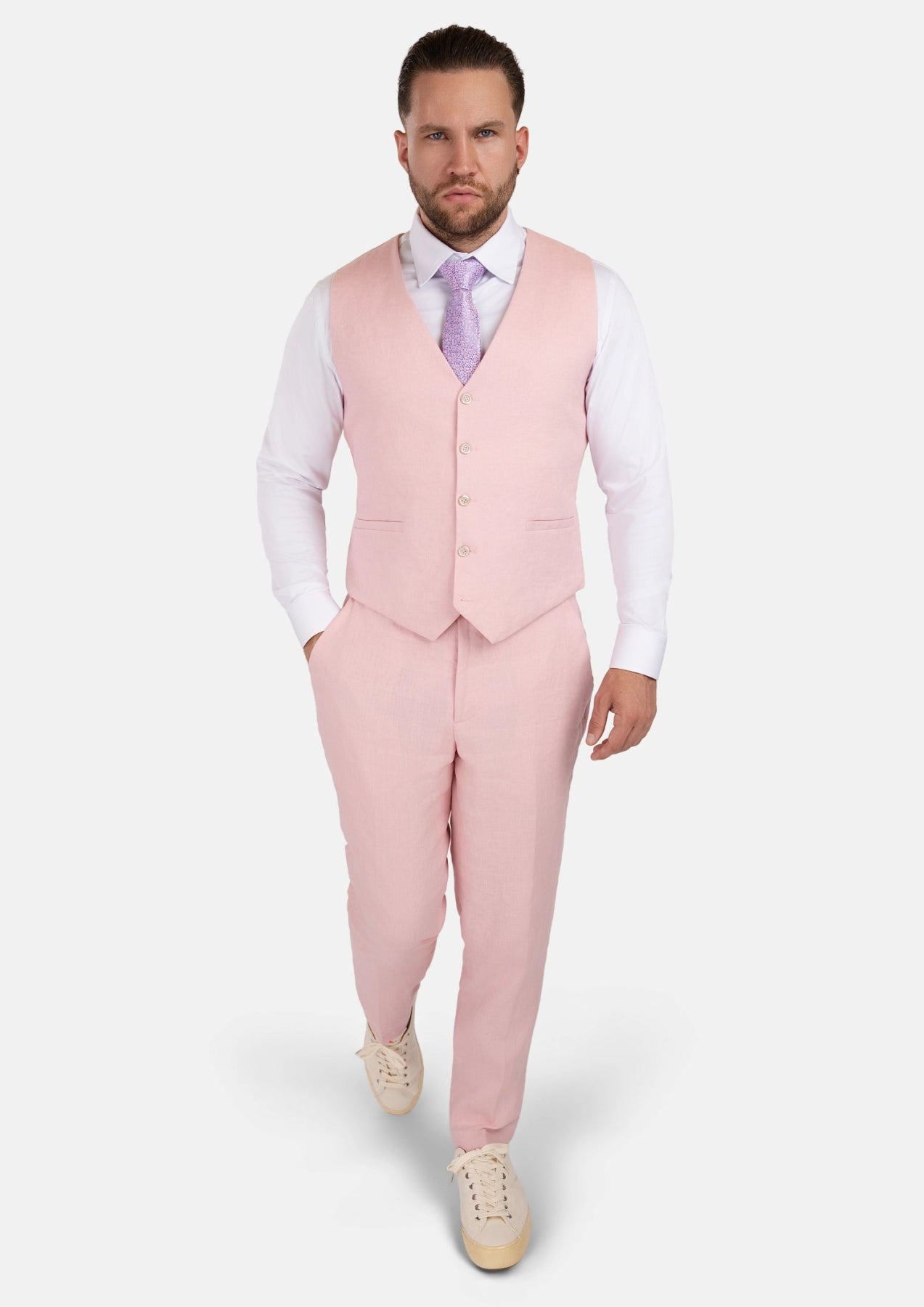 Amaranth Pink Linen Vest - SARTORO