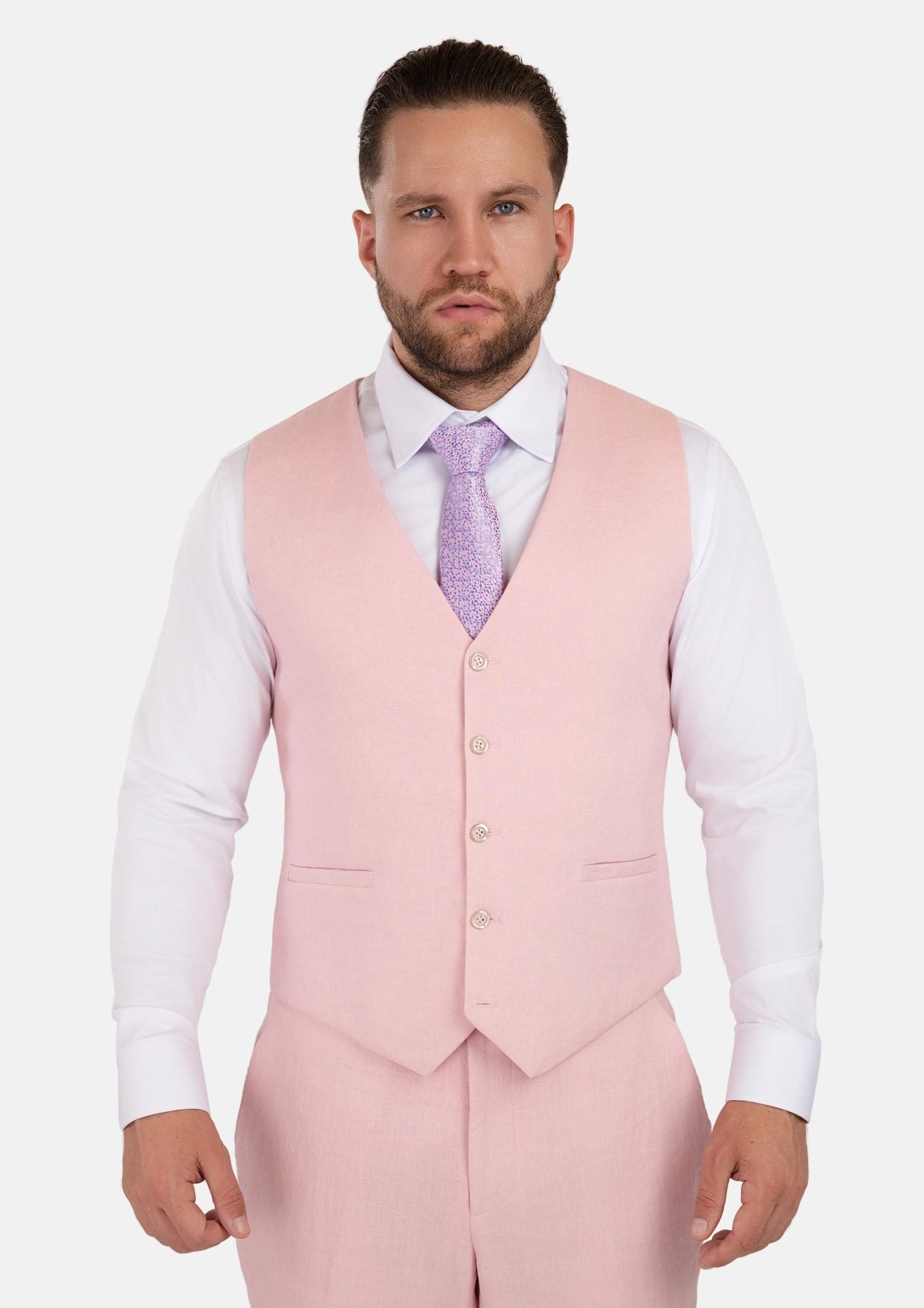 Amaranth Pink Linen Vest - SARTORO