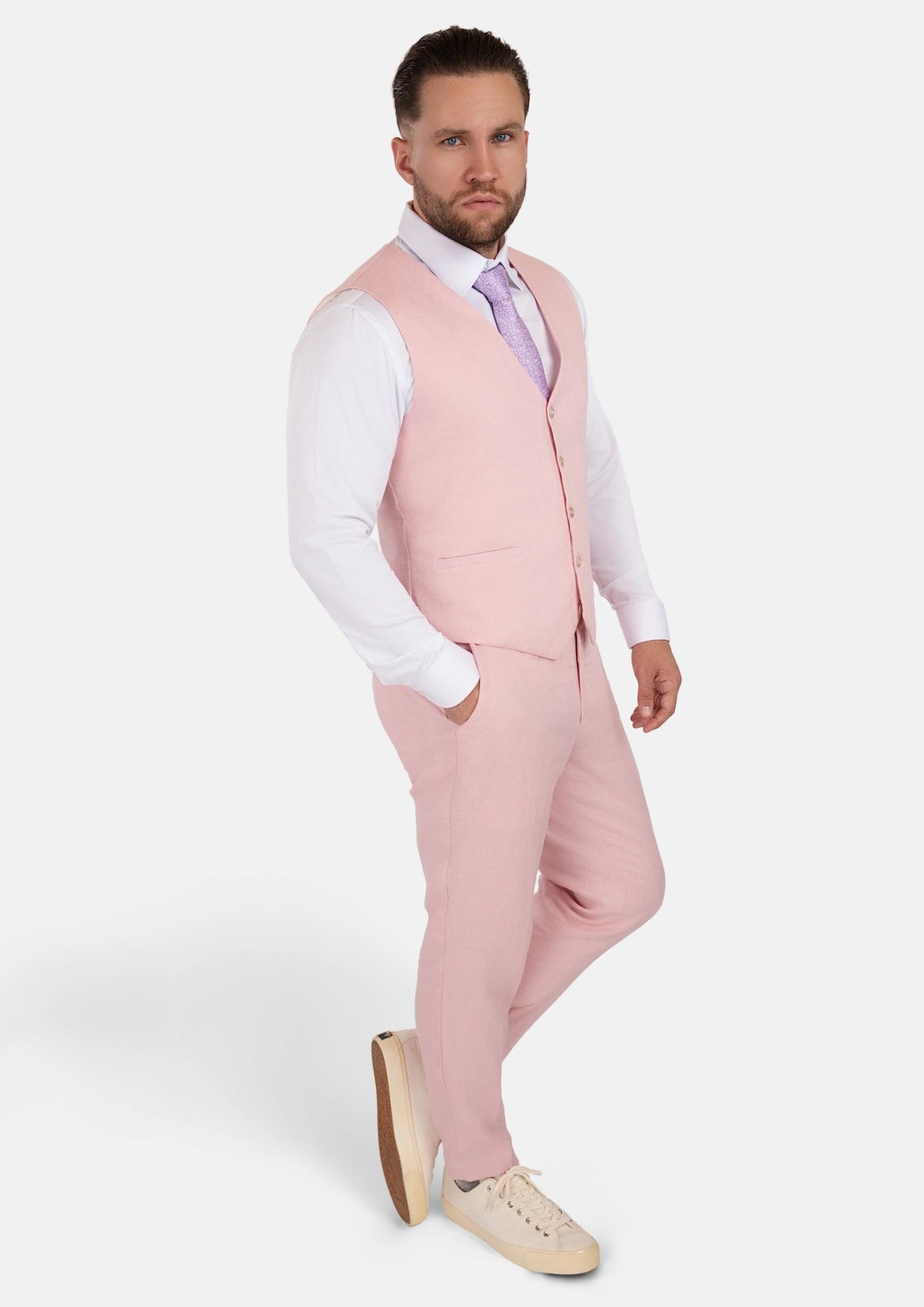 Amaranth Pink Linen Vest - SARTORO