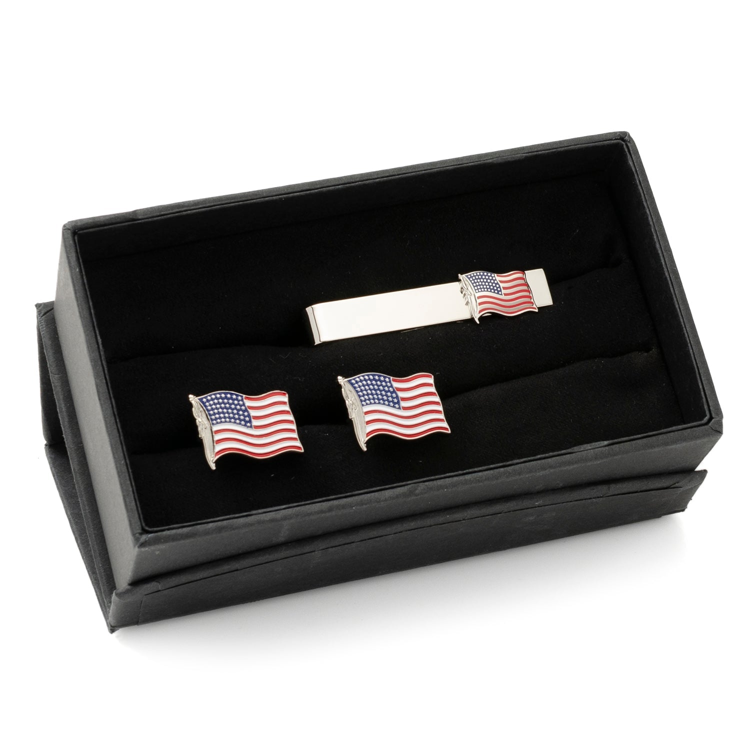 American Waving Flag Cufflinks and Tie Bar Gift Set - SARTORO797
