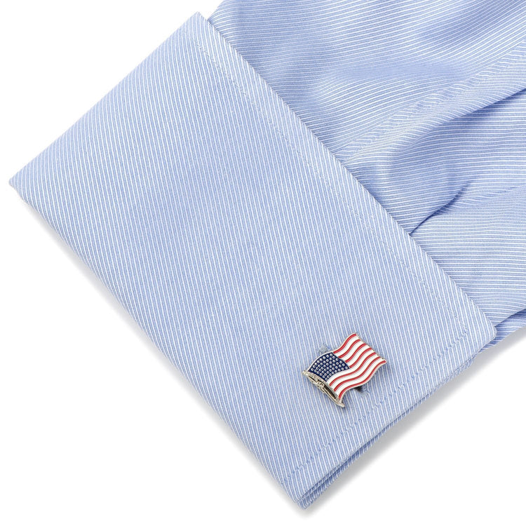 American Waving Flag Cufflinks and Tie Bar Gift Set - SARTORO957