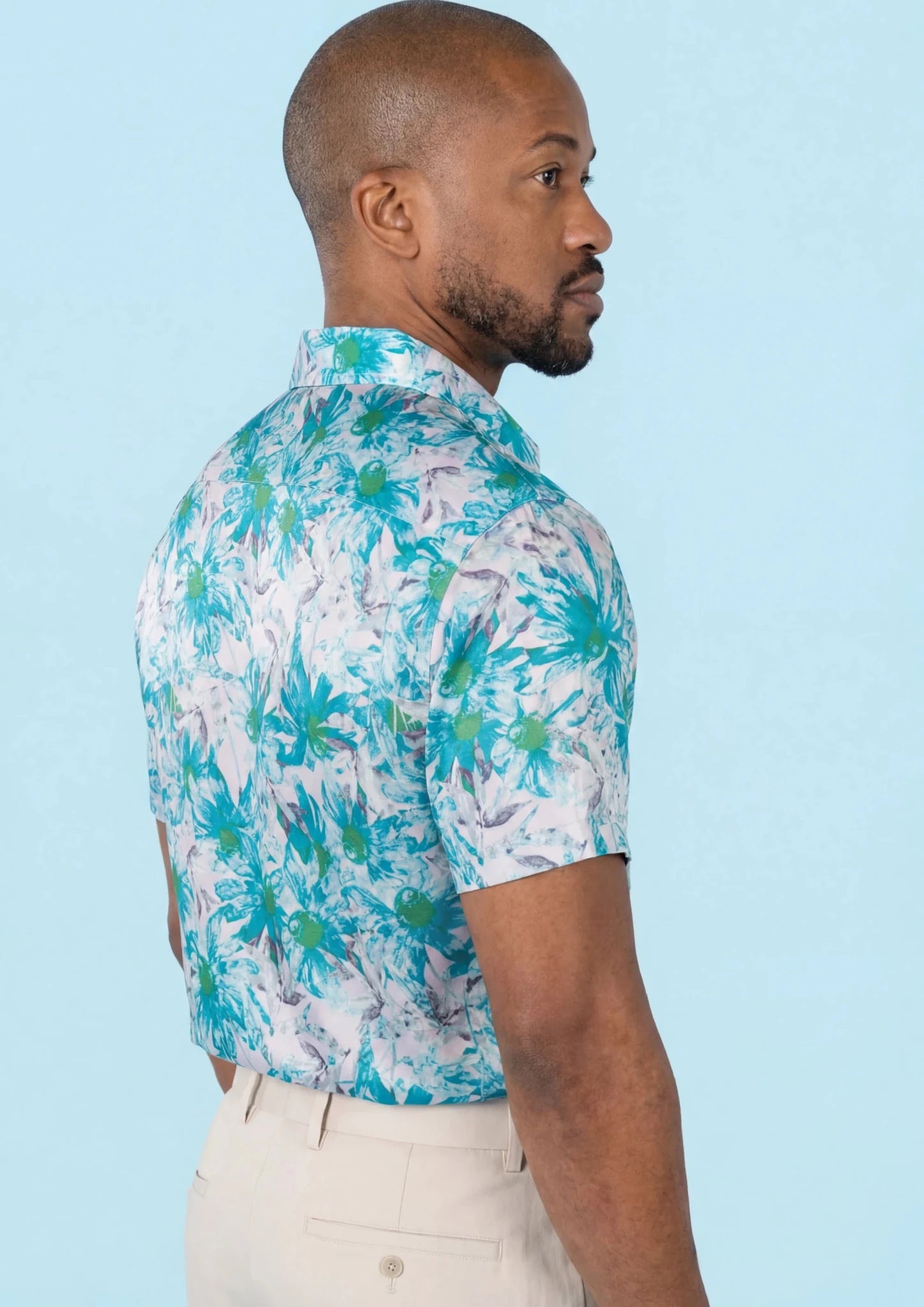 Aqua Daisy Silk Shirt - SARTORO538
