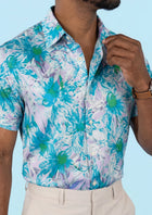 Aqua Daisy Silk Shirt - SARTORO422