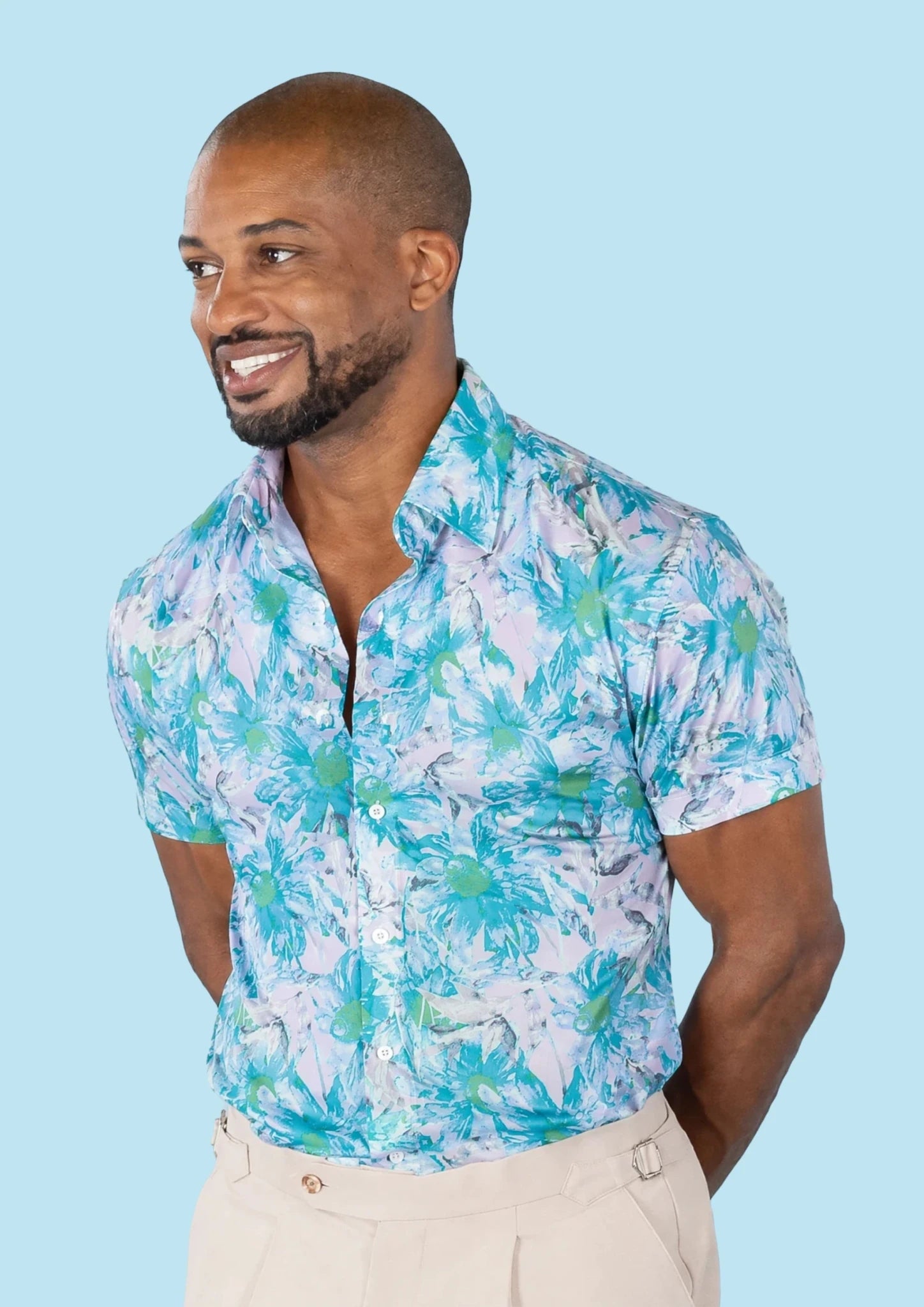 Aqua Daisy Silk Shirt - SARTORO151