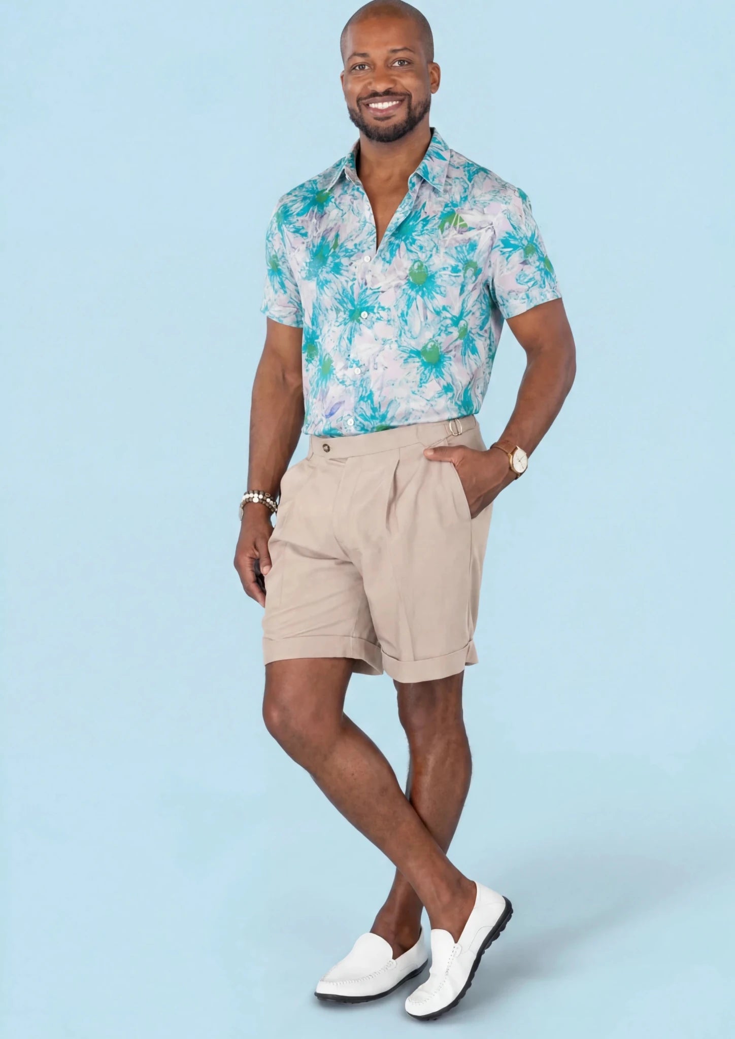 Aqua Daisy Silk Shirt - SARTORO503