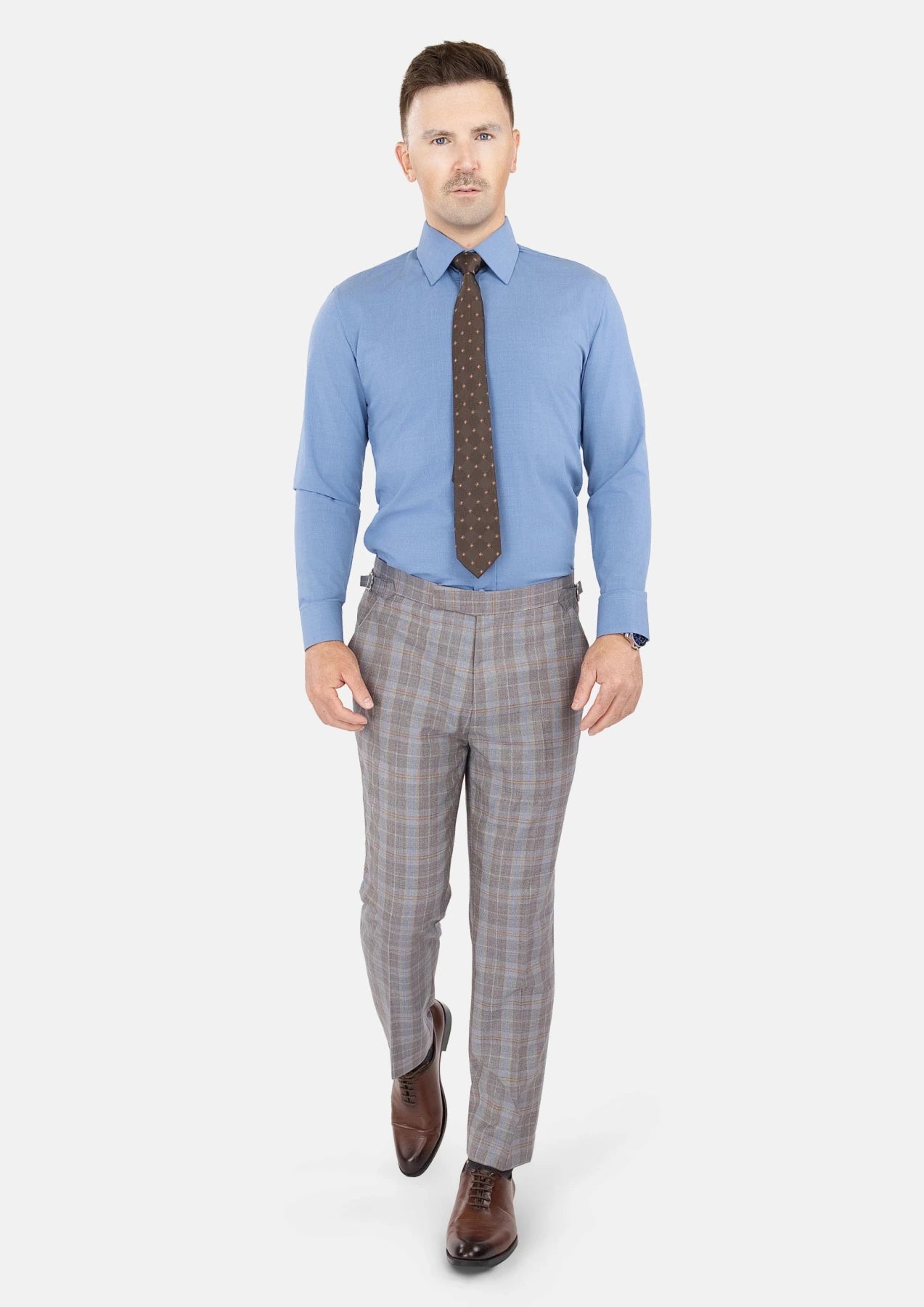 Ash Brown Check Pants - SARTORO206