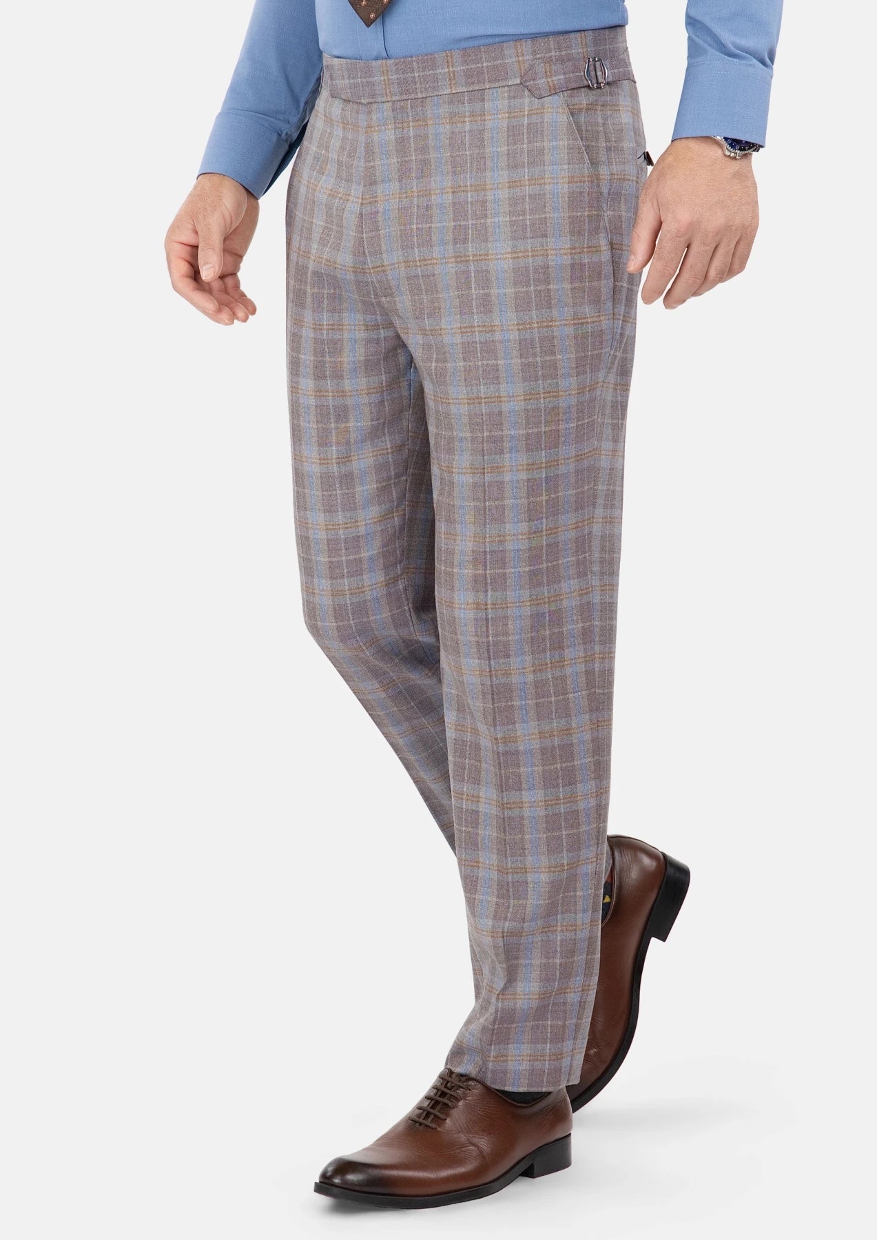 Ash Brown Check Pants - SARTORO982
