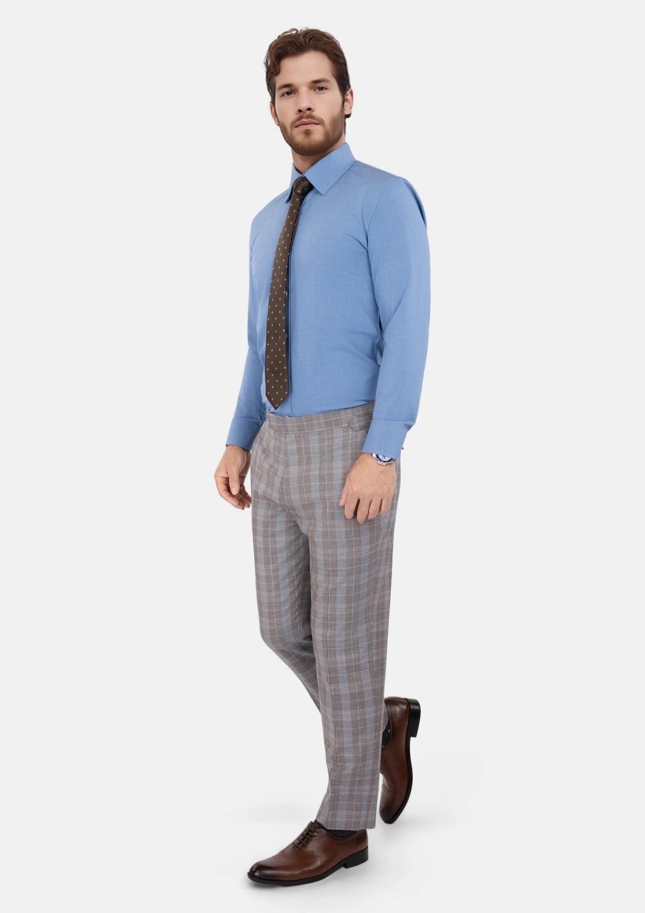 Ash Brown Check Pants - SARTORO990