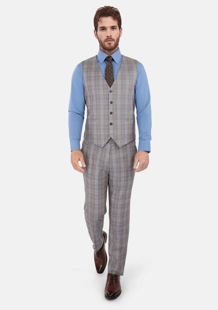 Ash Brown Check Vest - SARTORO184