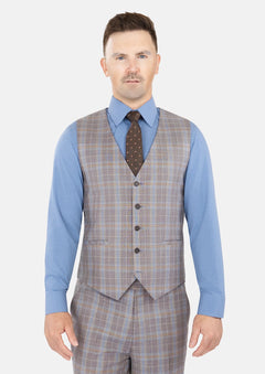 Ash Brown Check Vest - SARTORO