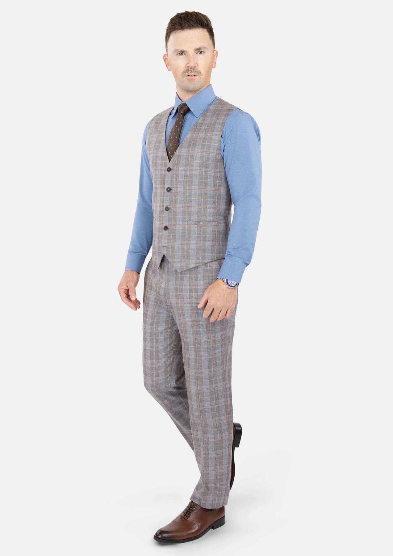 Ash Brown Check Vest - SARTORO100