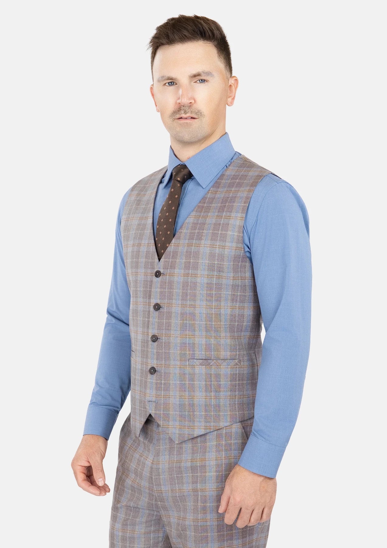 Ash Brown Check Vest - SARTORO82