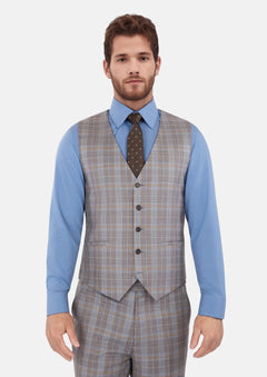 Ash Brown Check Vest - SARTORO