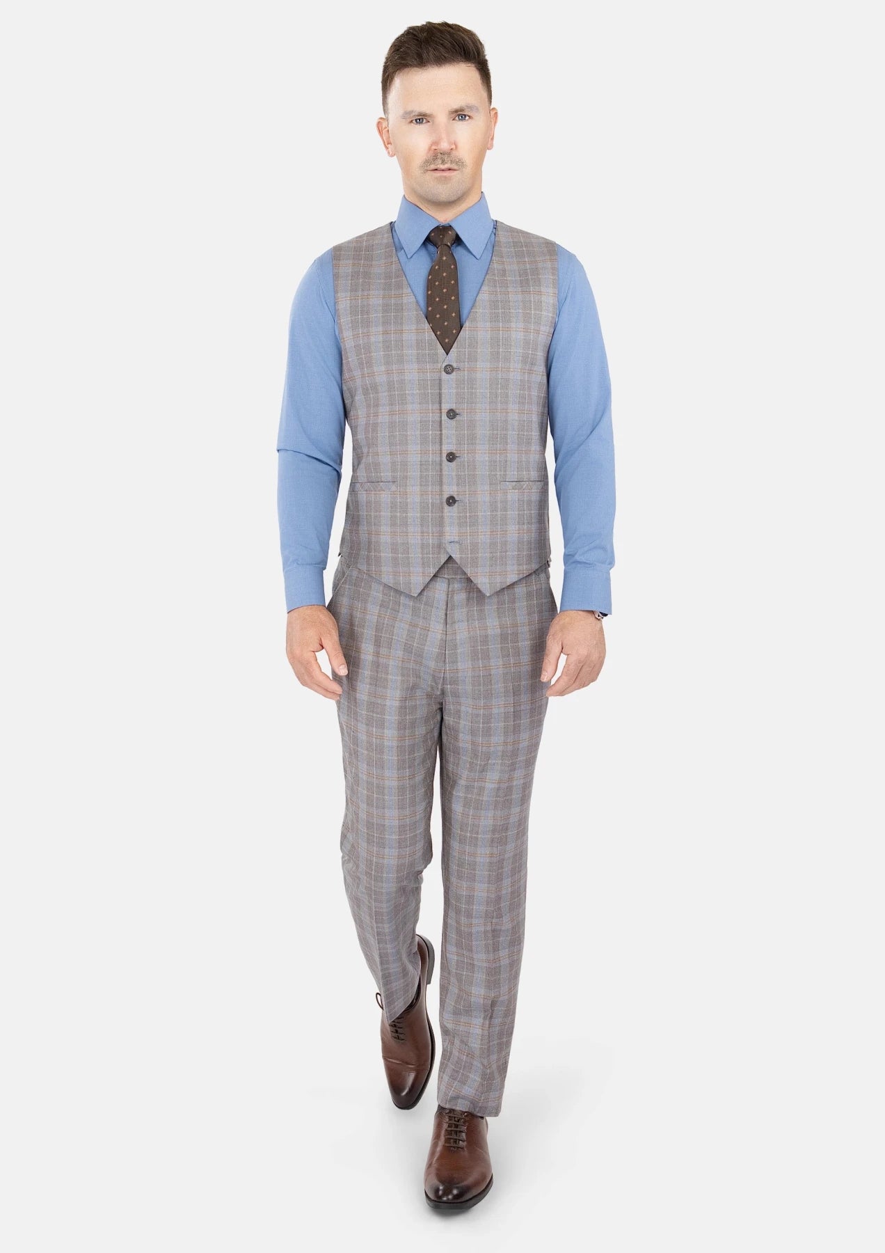 Ash Brown Check Vest - SARTORO398