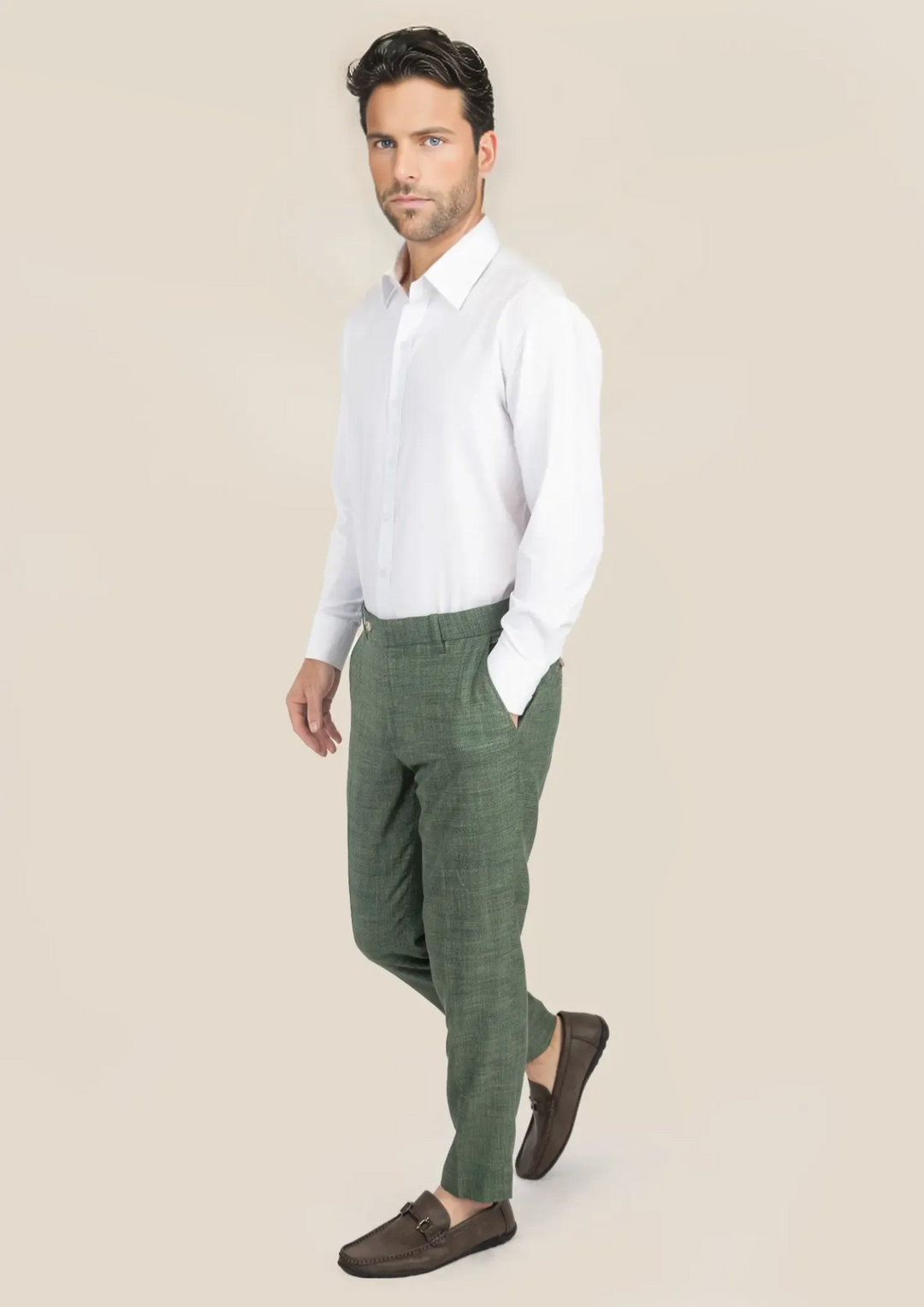 Aspen Green Hopsack Pants - SARTORO