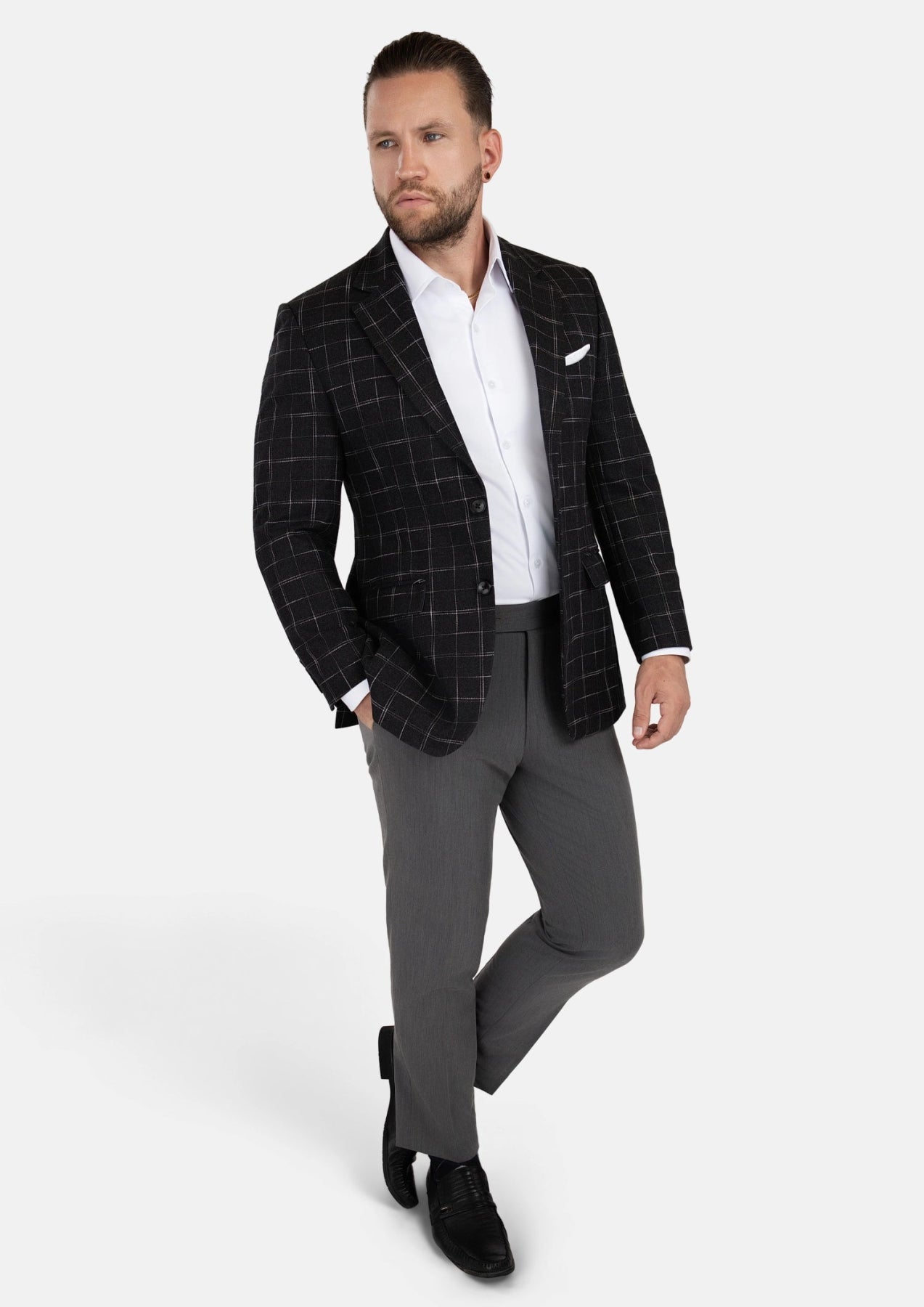 Astor Charcoal Flannel Windowpane Jacket - SARTORO