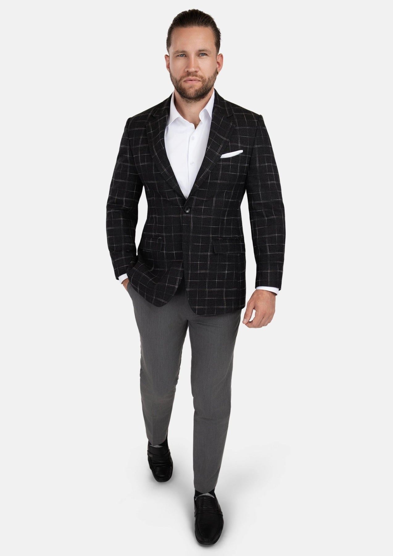 Astor Charcoal Flannel Windowpane Jacket - SARTORO