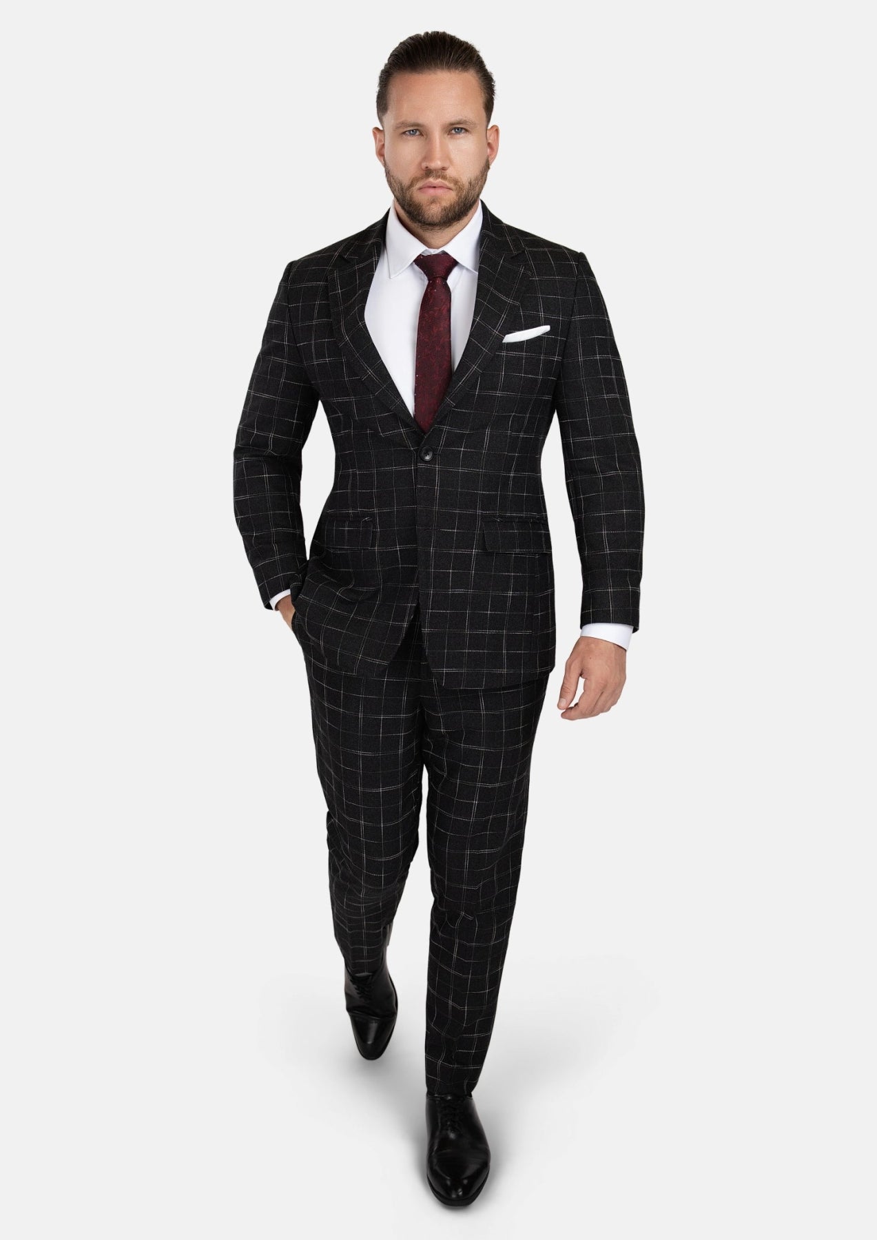 Astor Charcoal Flannel Windowpane Suit - SARTORO