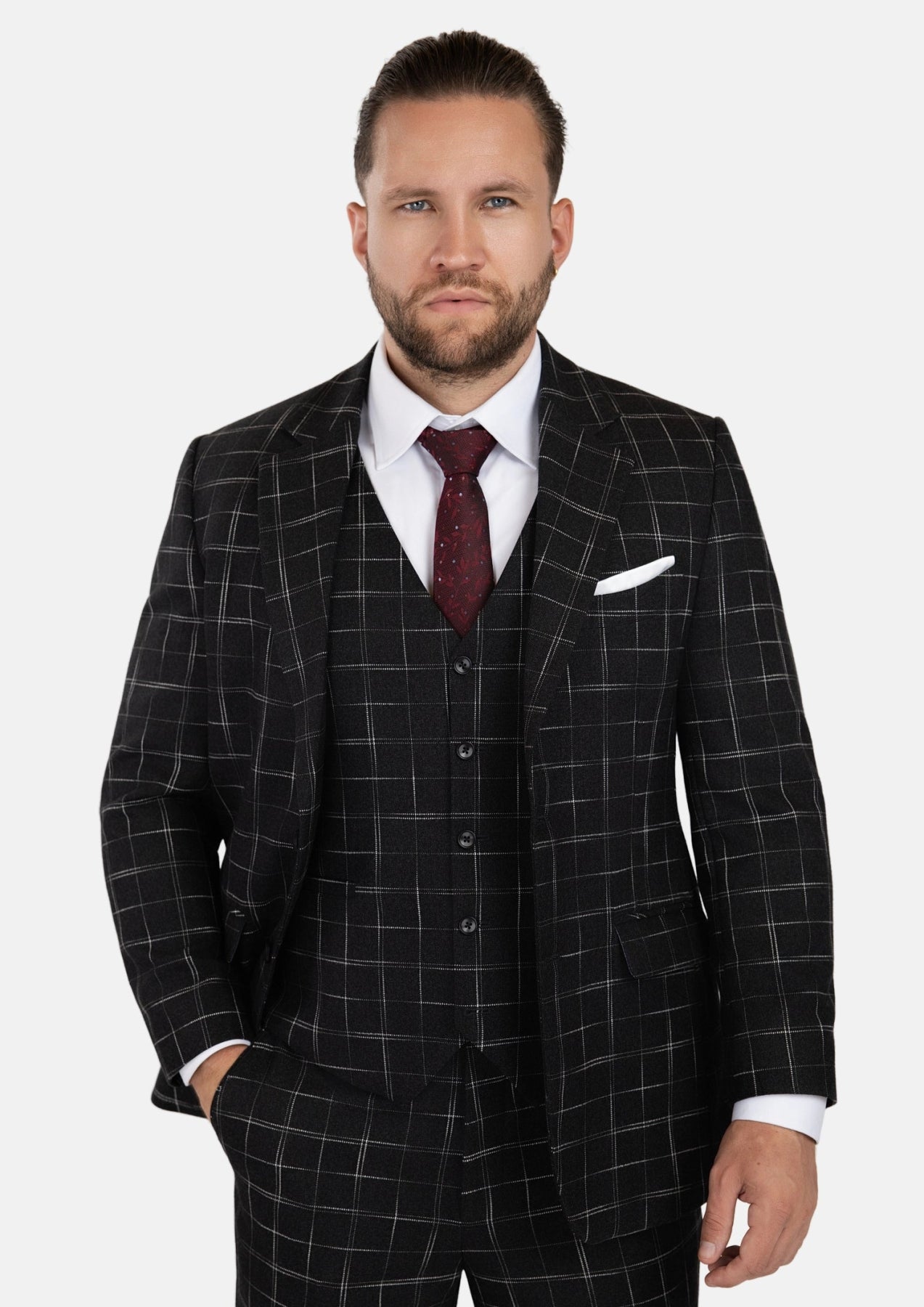 Astor Charcoal Flannel Windowpane Suit - SARTORO