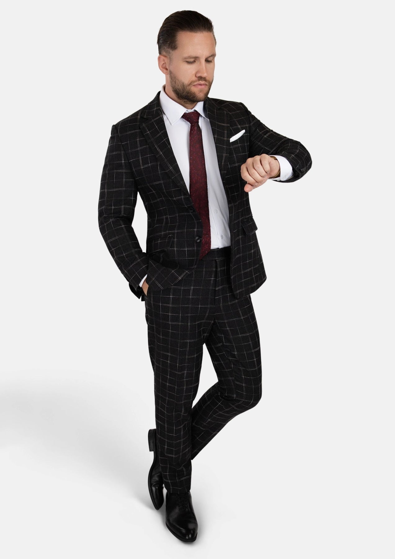 Astor Charcoal Flannel Windowpane Suit - SARTORO