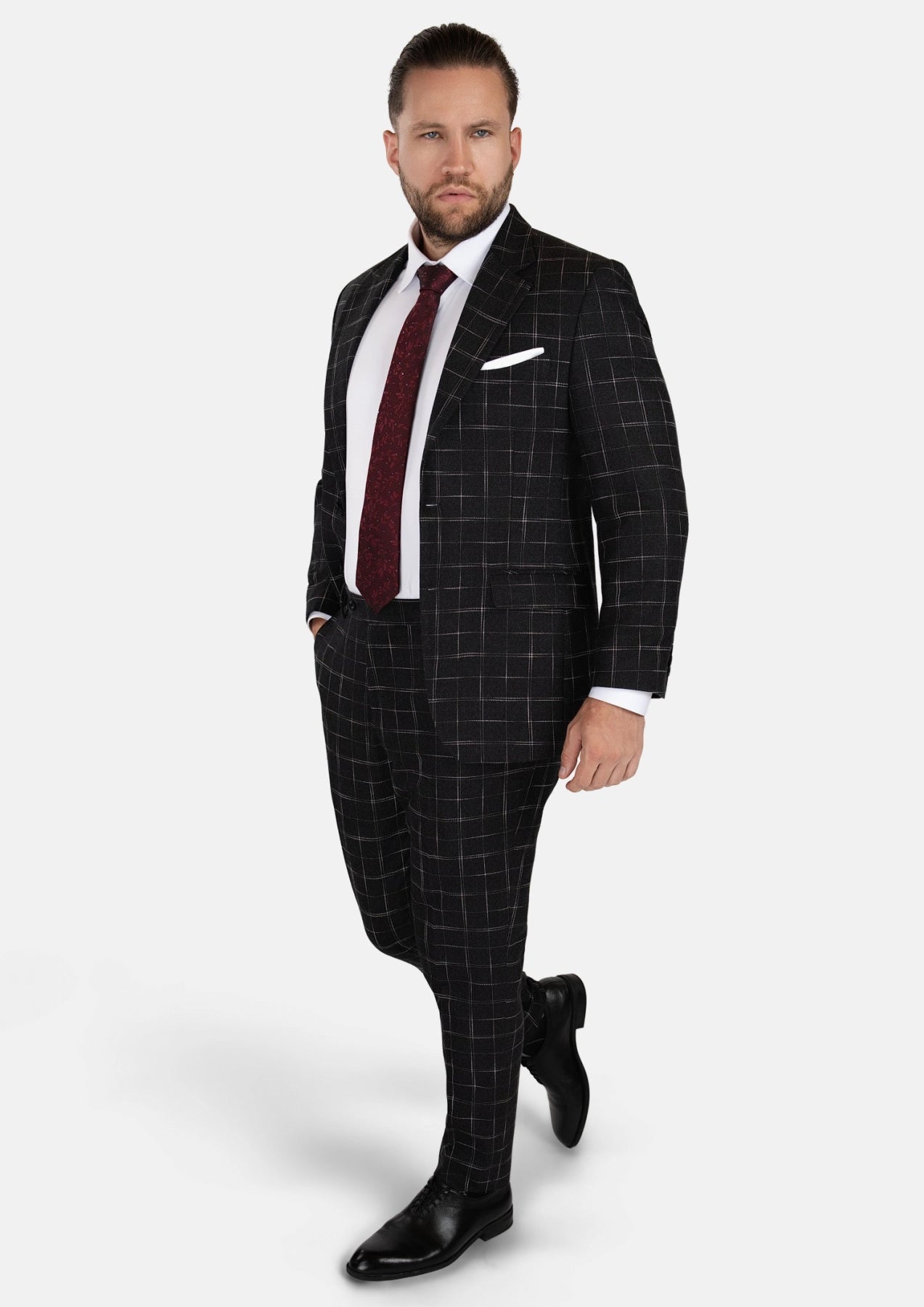 Astor Charcoal Flannel Windowpane Suit - SARTORO