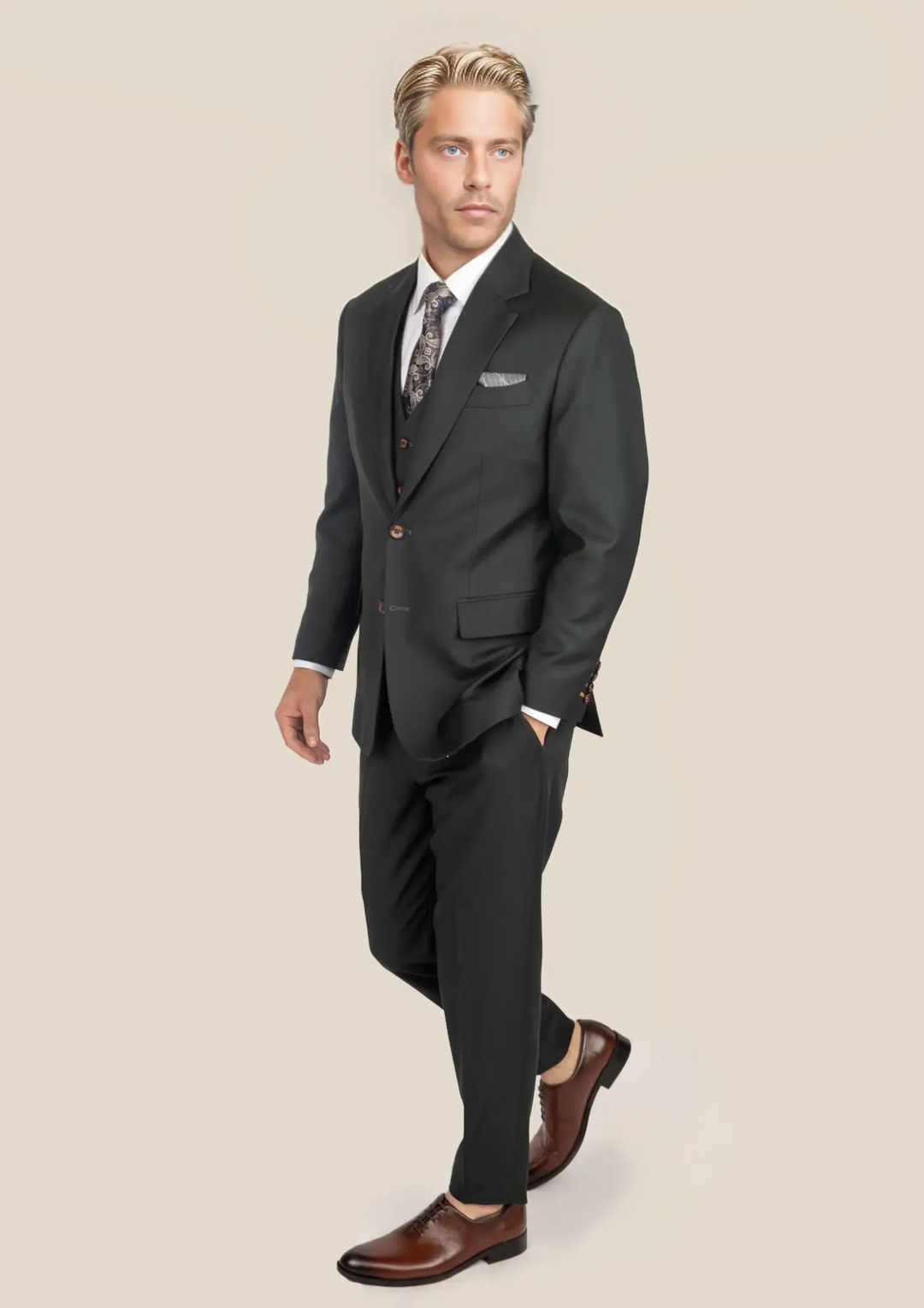 Astor Dark Green Twill Suit - SARTORO