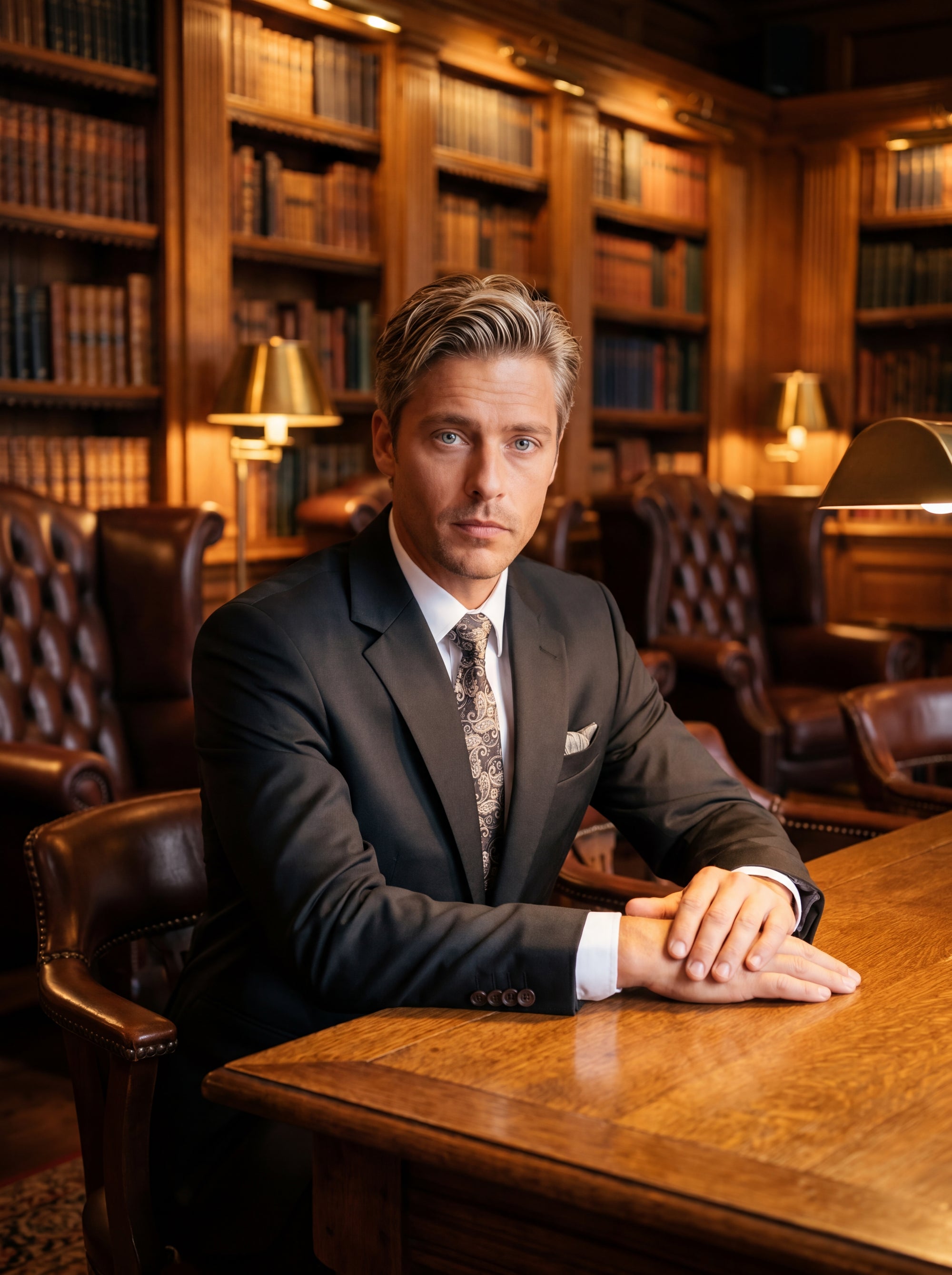 astor-dark-green-twill-suit-private-club-library211