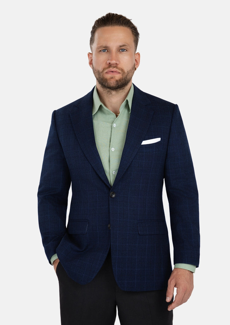 Astor Deep Blue Flannel Windowpane Jacket - SARTORO361