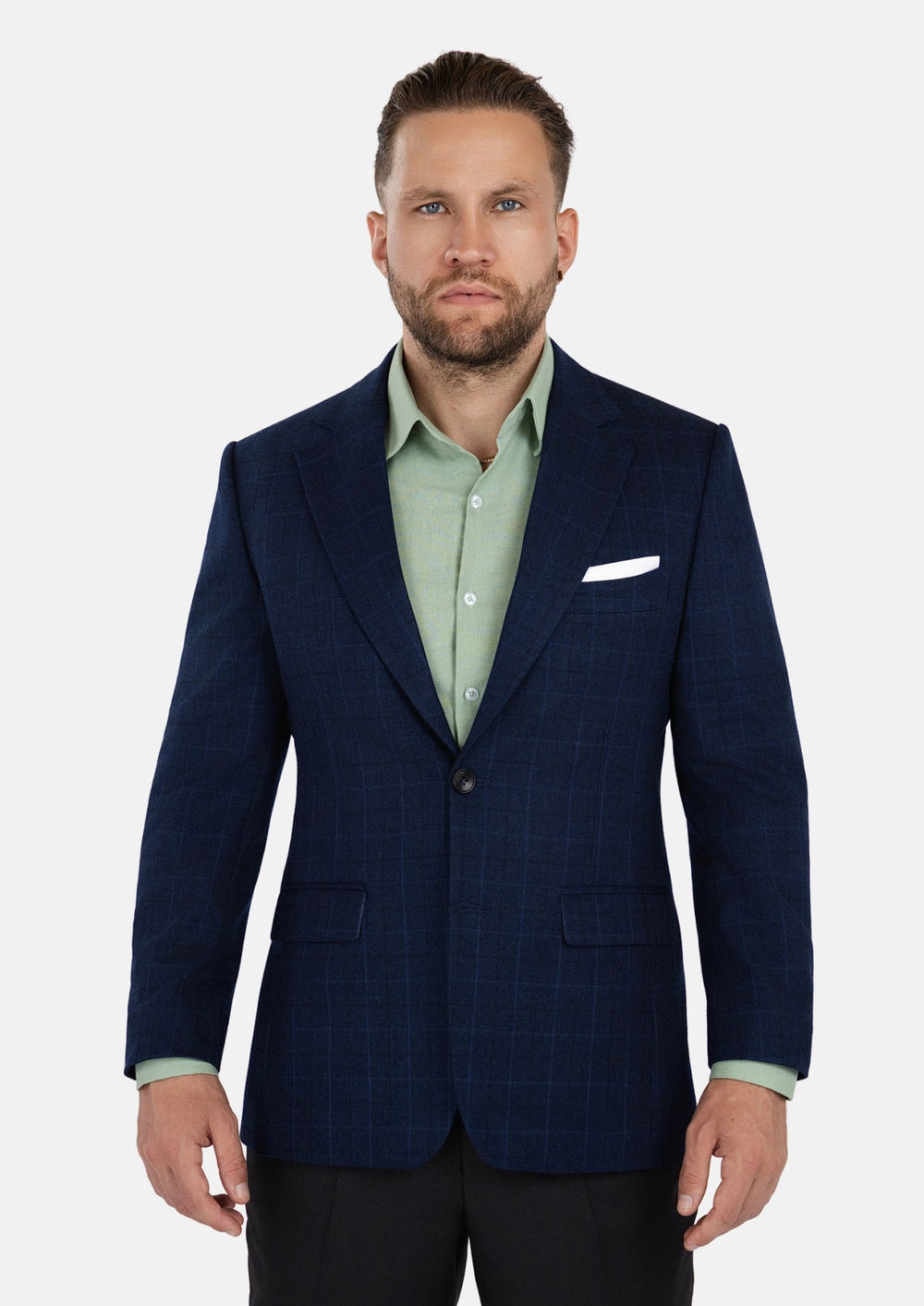 Deep Blue Flannel Windowpane Jacket718