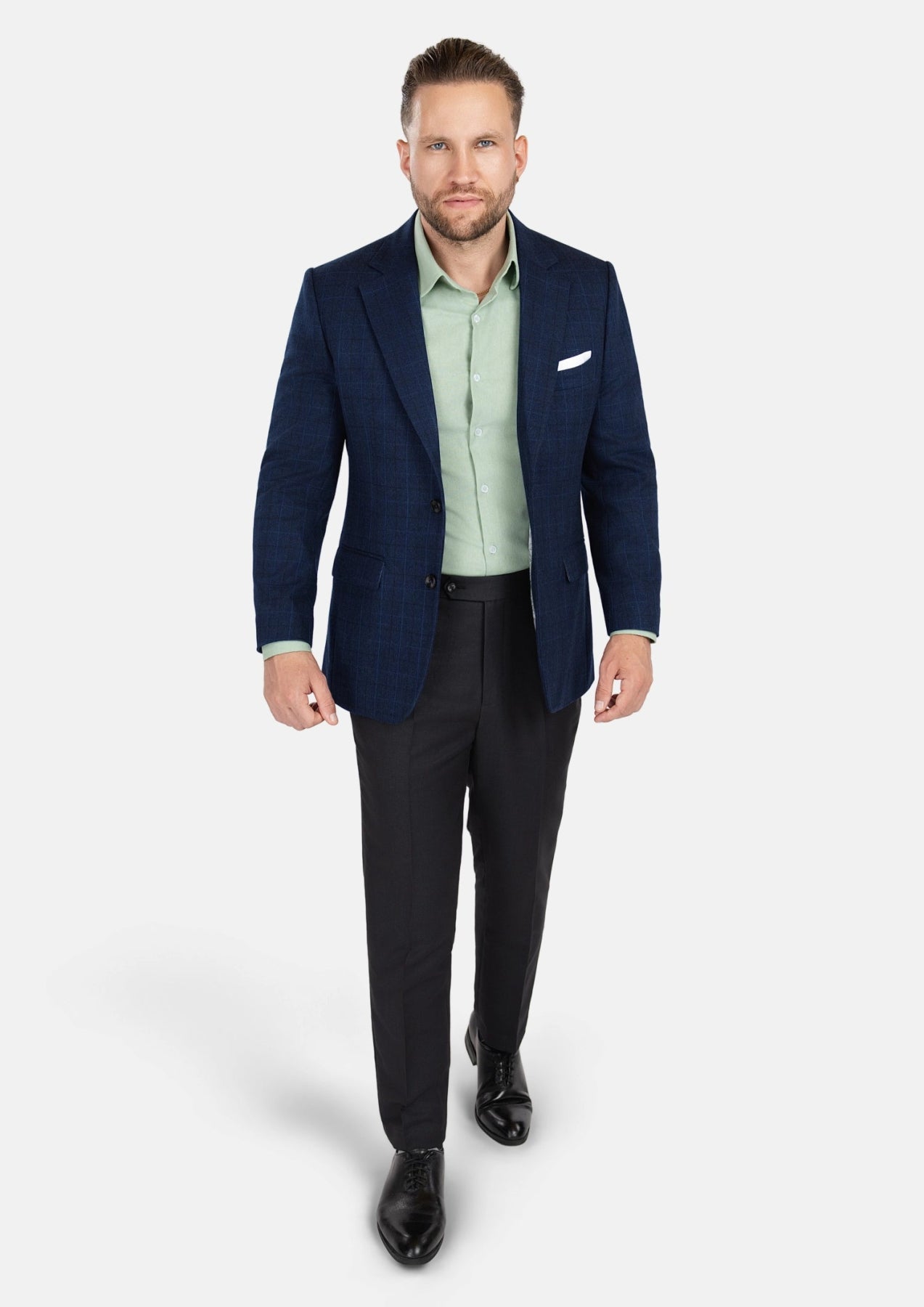 Astor Deep Blue Flannel Windowpane Jacket - SARTORO