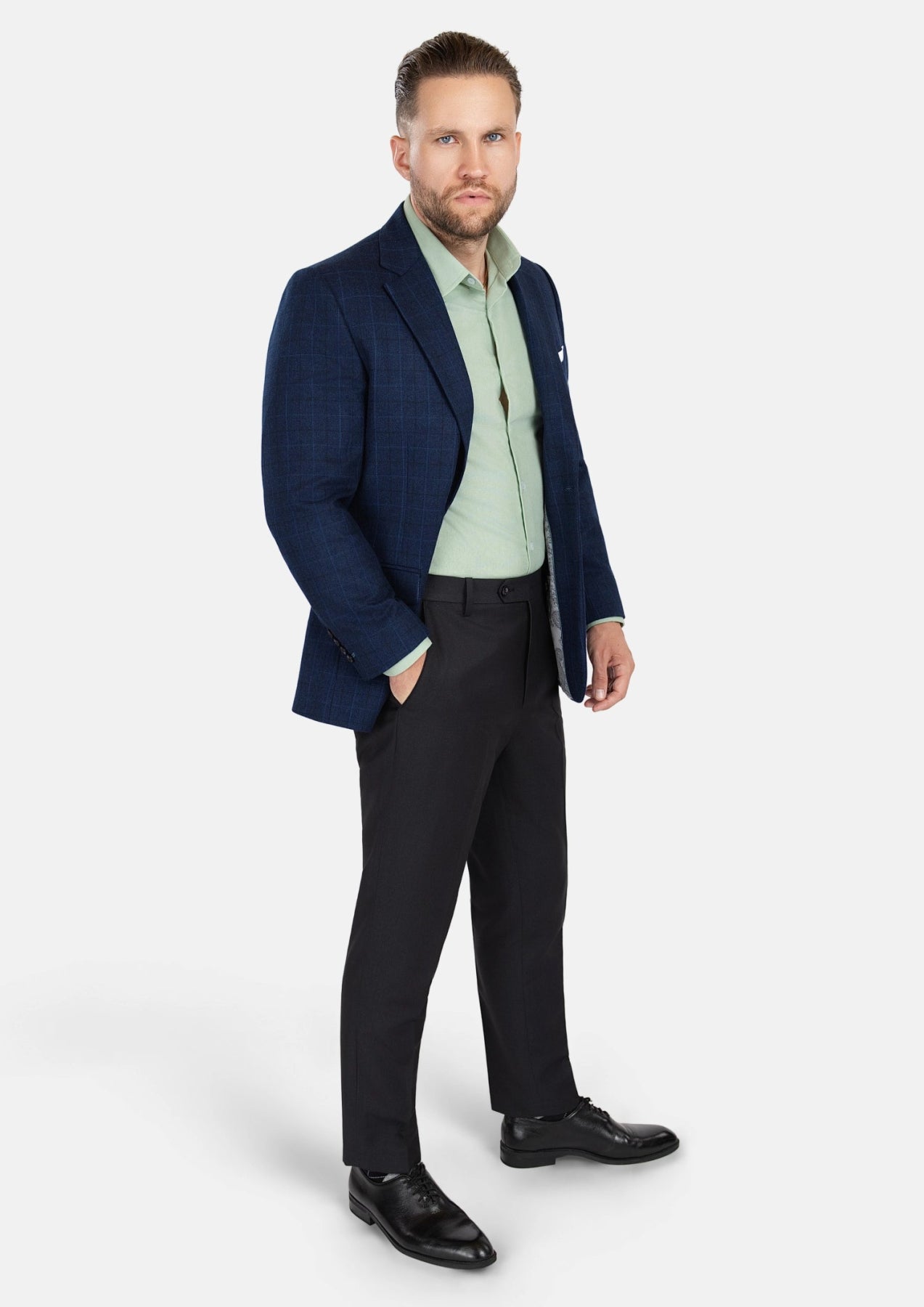Astor Deep Blue Flannel Windowpane Jacket - SARTORO