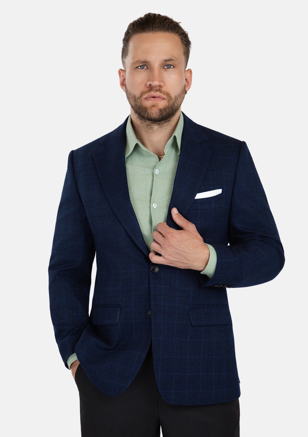 Astor Deep Blue Flannel Windowpane Jacket - SARTORO