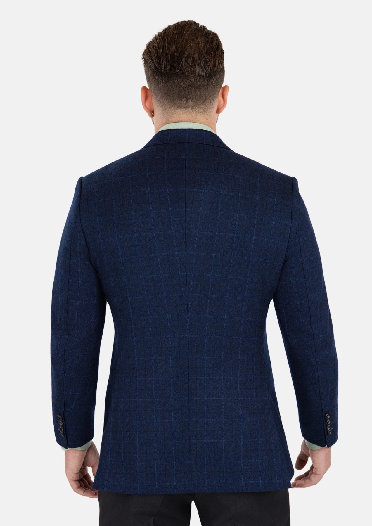 Astor Deep Blue Flannel Windowpane Jacket - SARTORO944