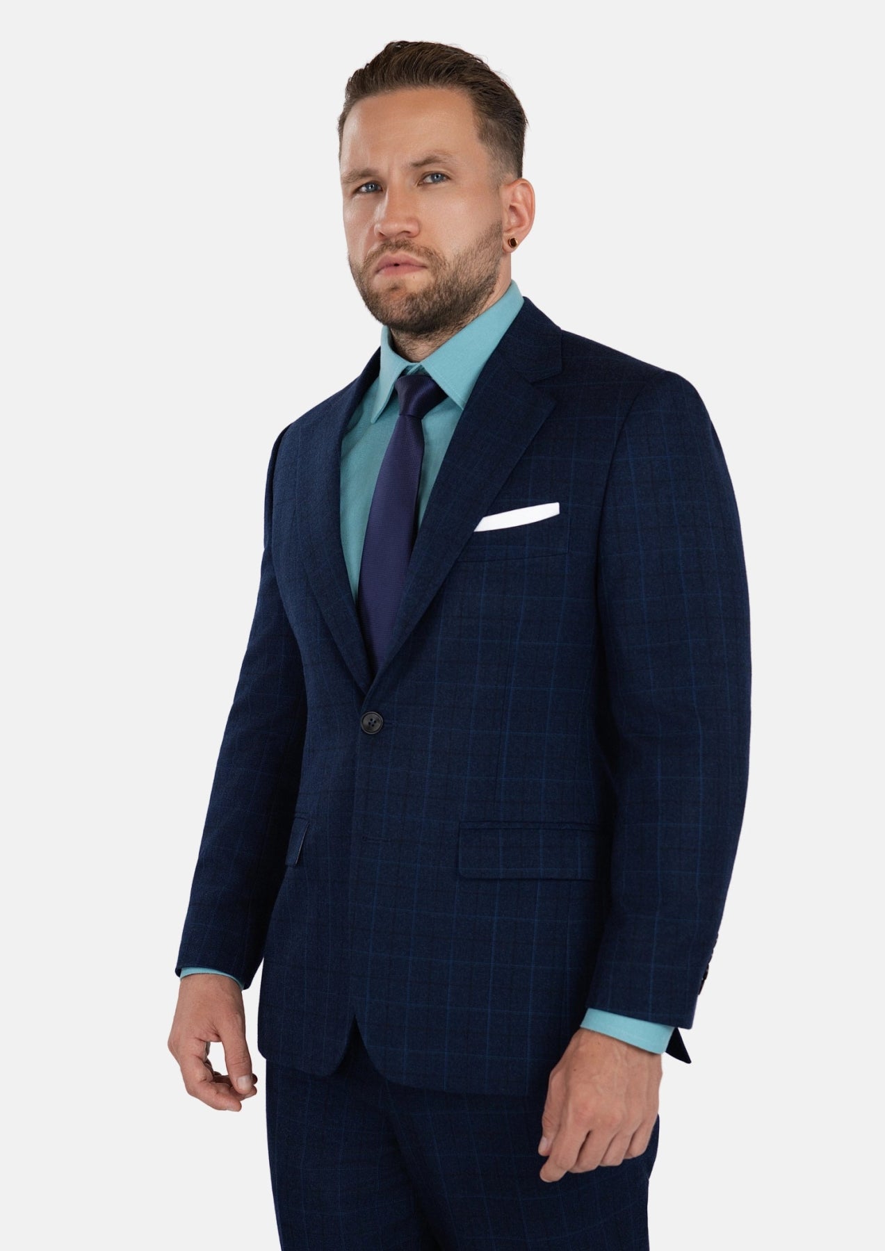 Astor Deep Blue Flannel Windowpane Suit