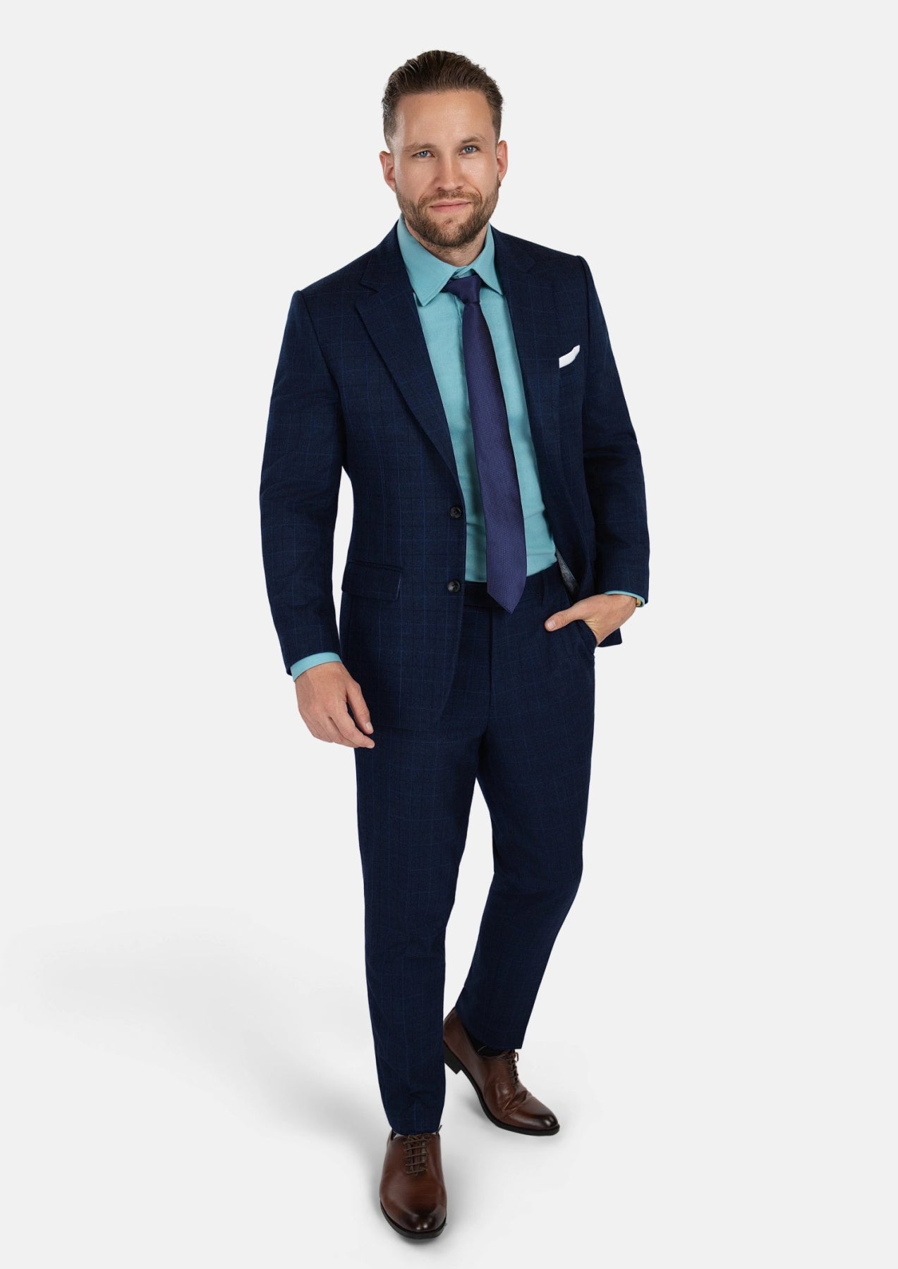 Astor Deep Blue Flannel Windowpane Suit - SARTORO
