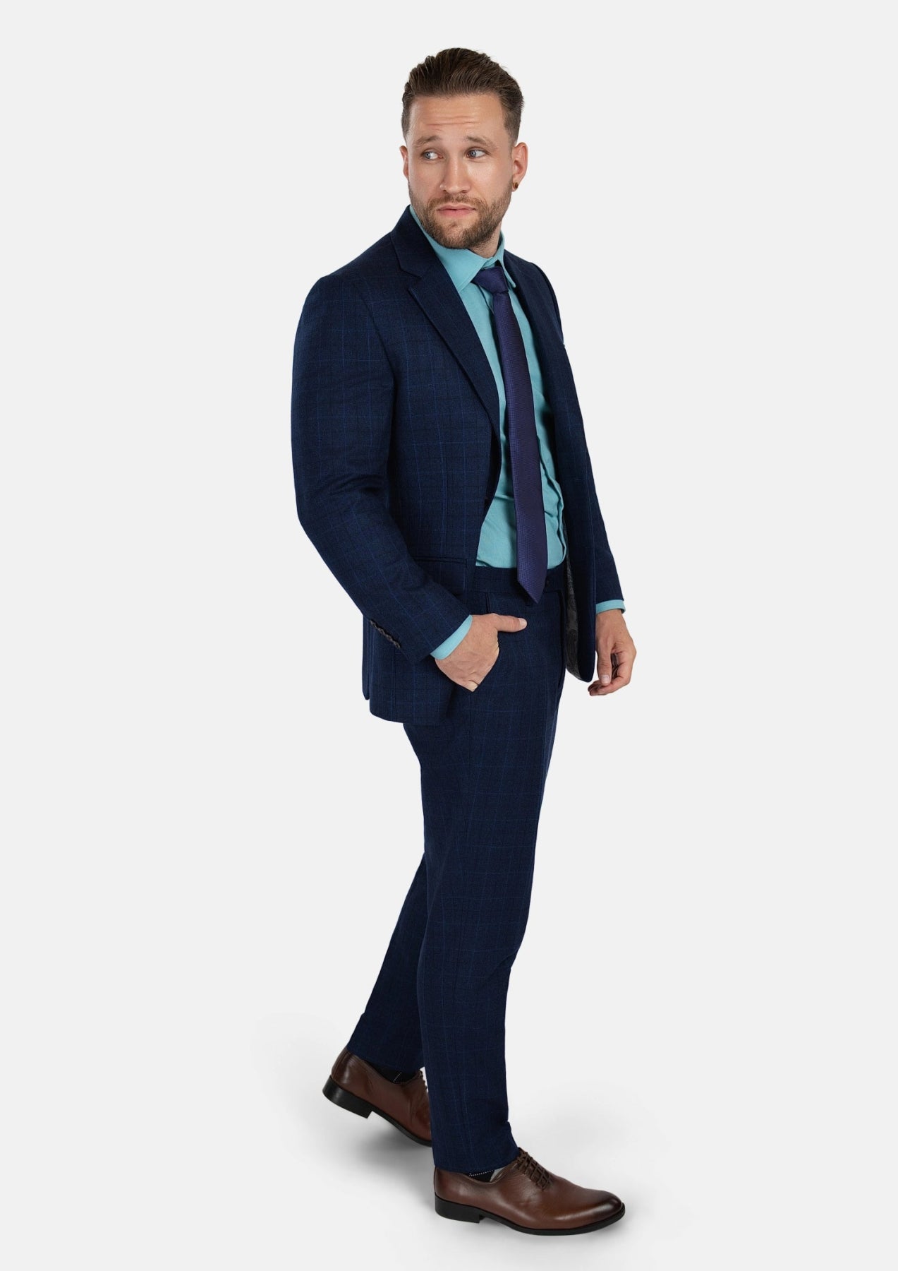 Astor Deep Blue Flannel Windowpane Suit - SARTORO