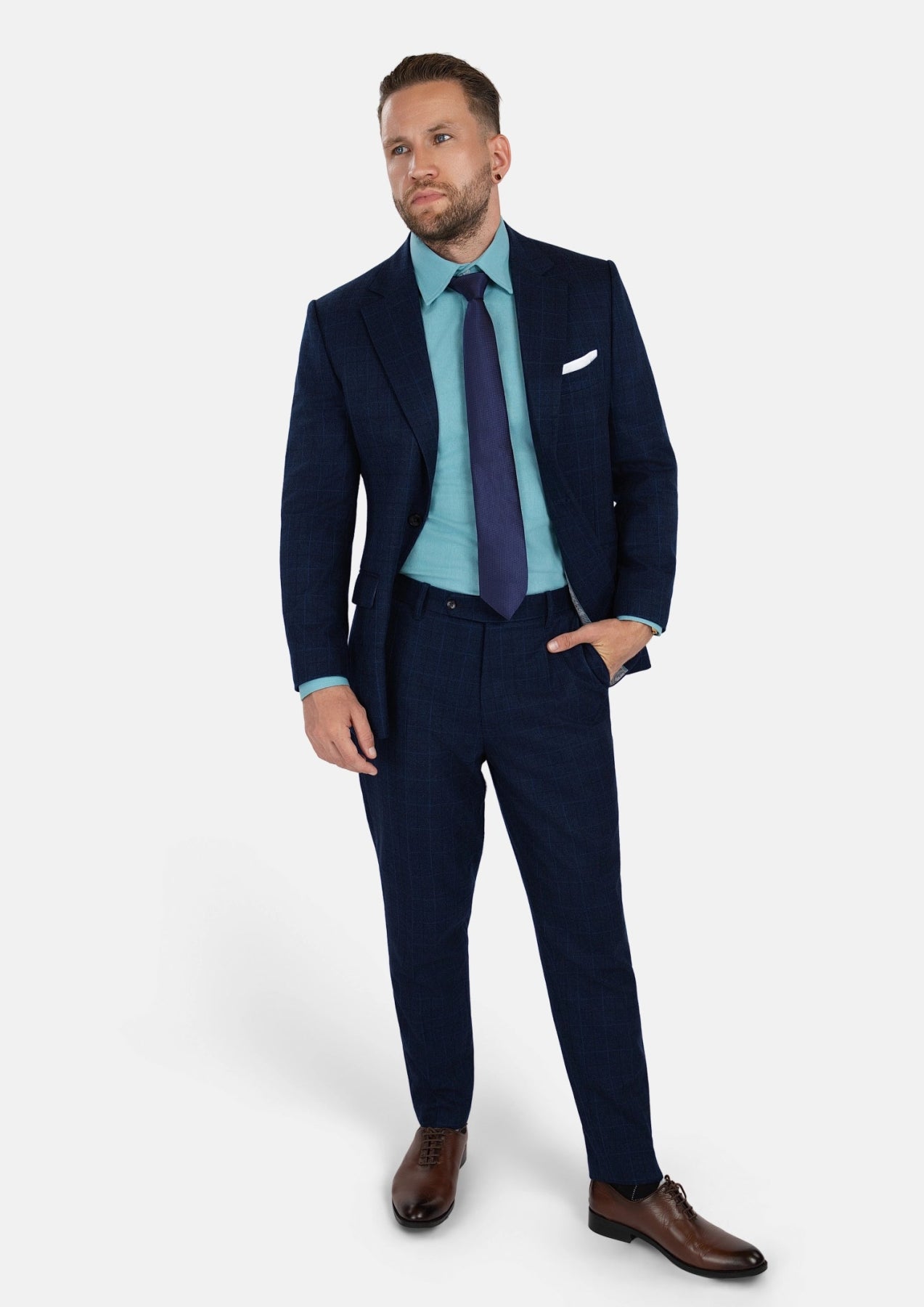Astor Deep Blue Flannel Windowpane Suit