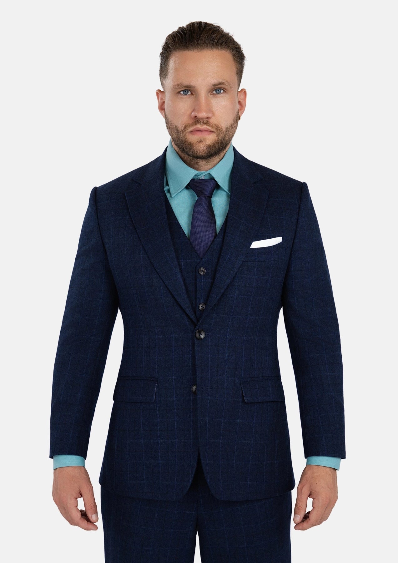 Astor Deep Blue Flannel Windowpane Suit - SARTORO