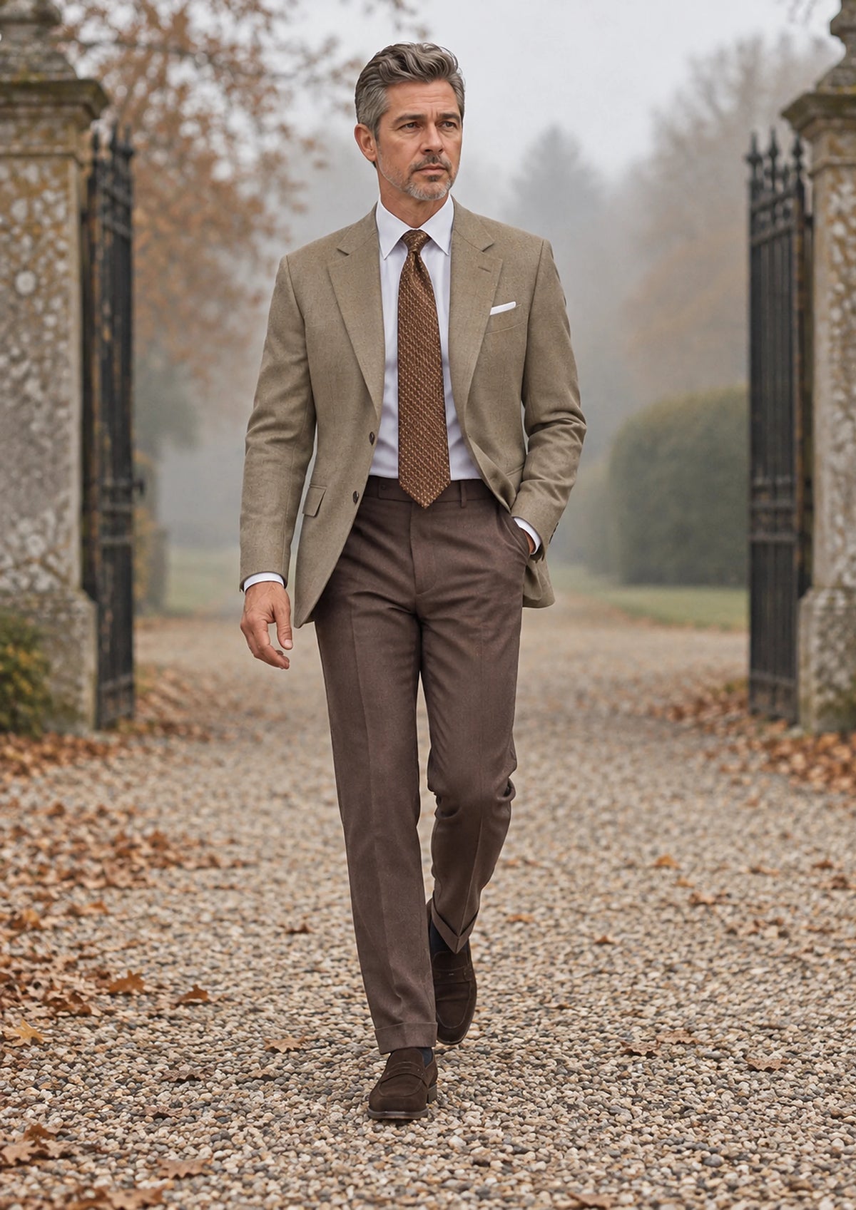 Astoria Brown Flannel Jacket worn by a model, estate gravel drive663