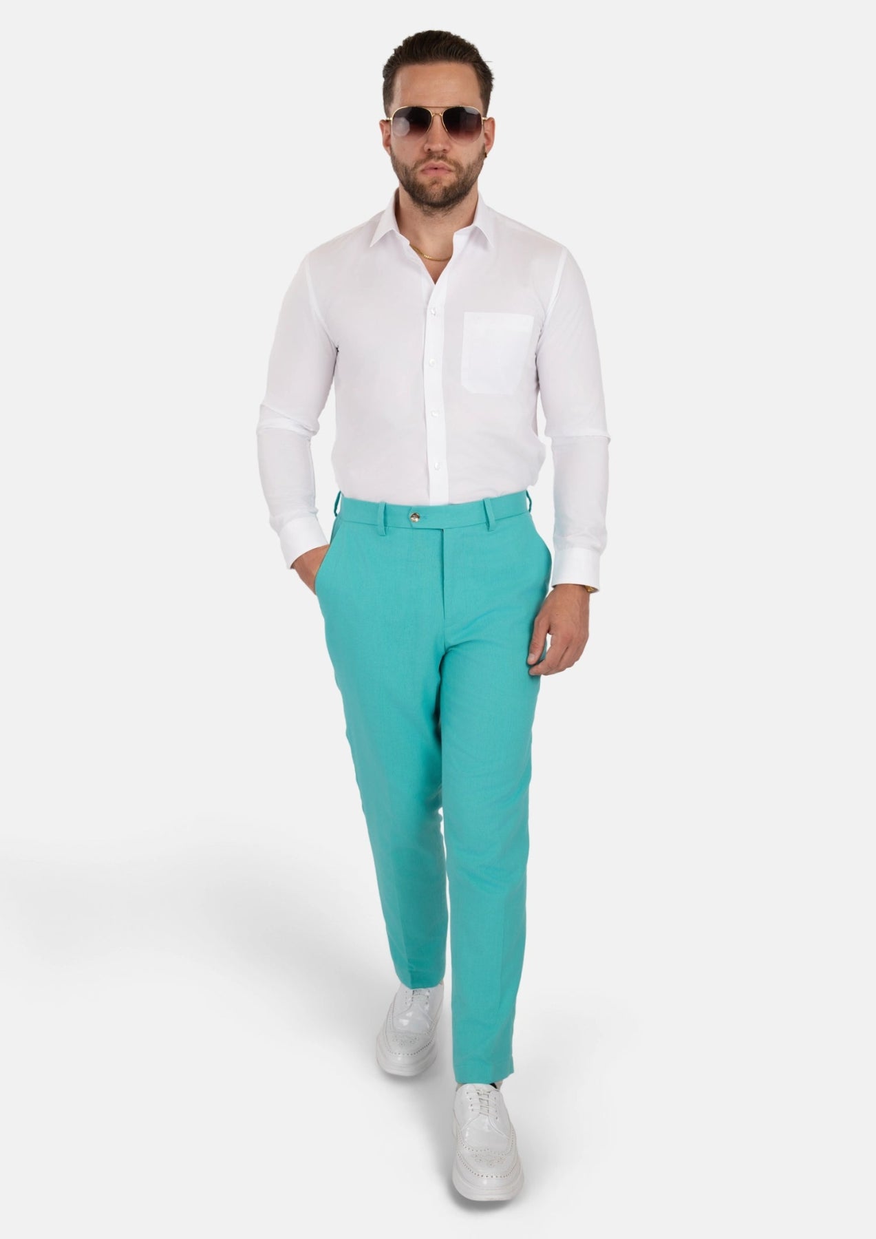 Atlantis Green Linen Blend Pants - SARTORO