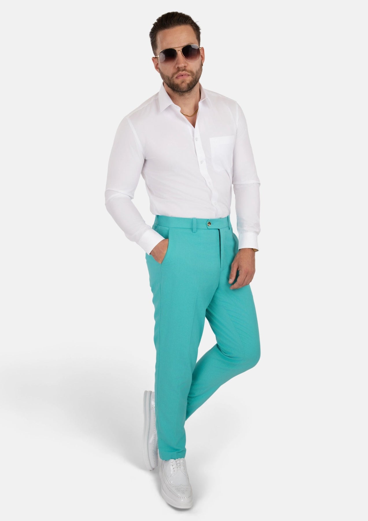 Atlantis Green Linen Blend Pants - SARTORO