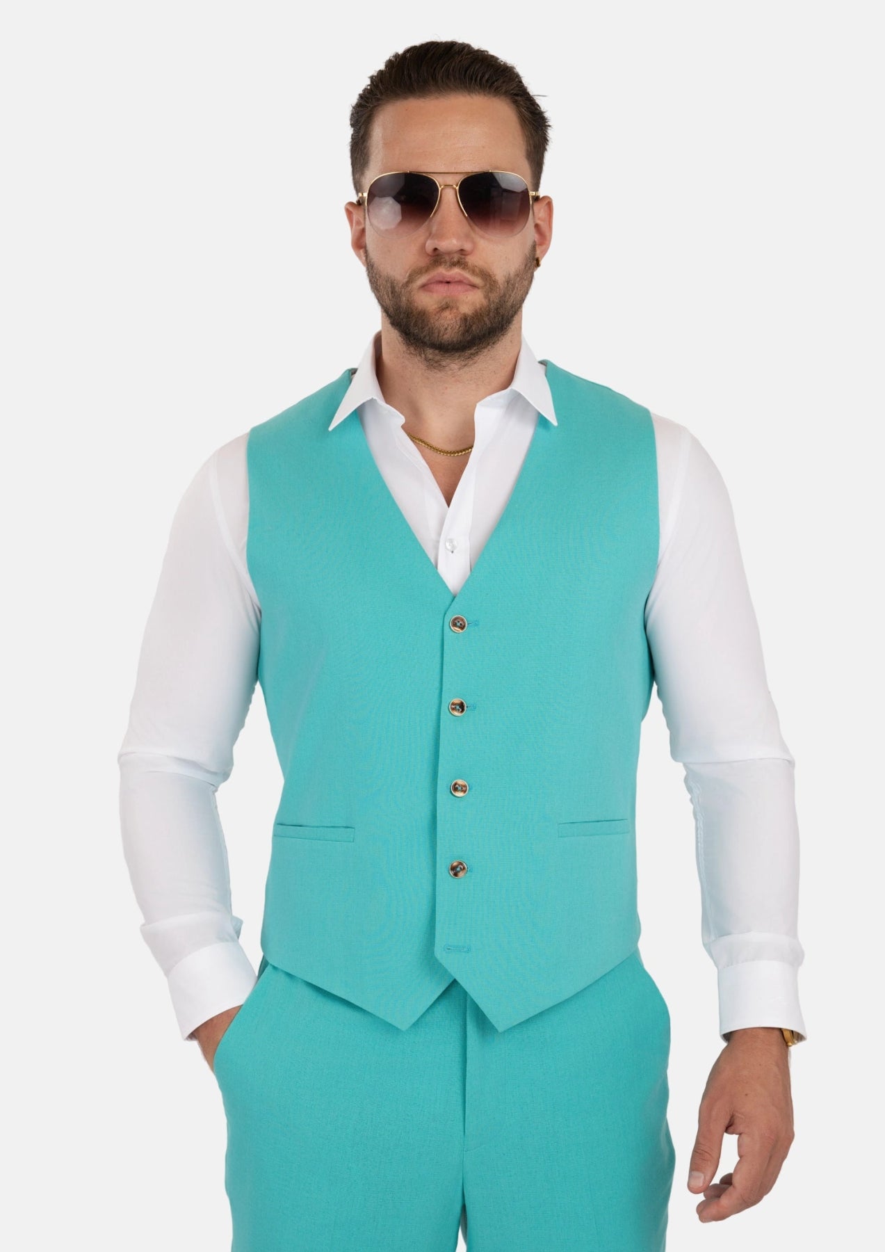Atlantis Green Linen Blend Vest - SARTORO