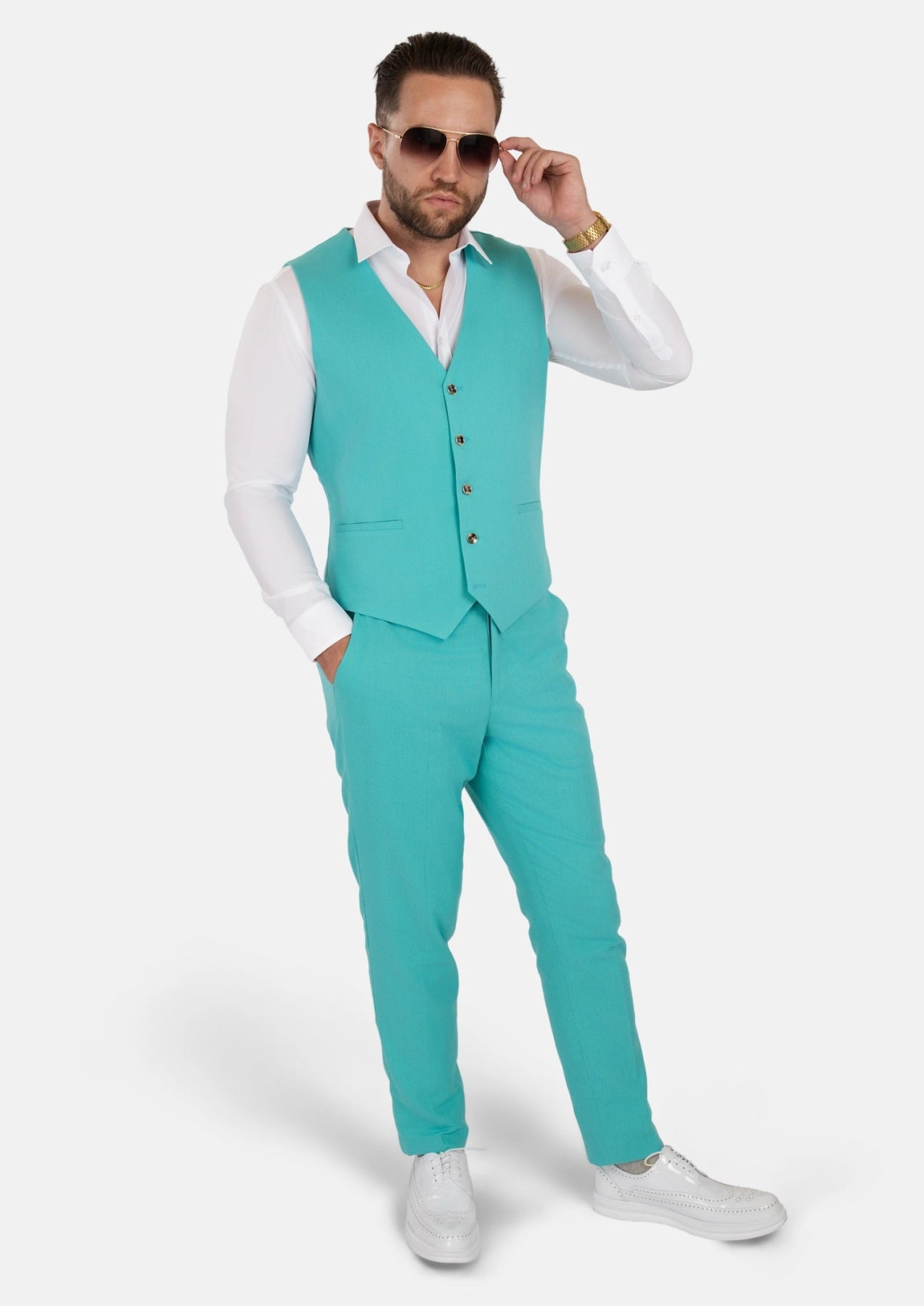 Atlantis Green Linen Blend Vest - SARTORO
