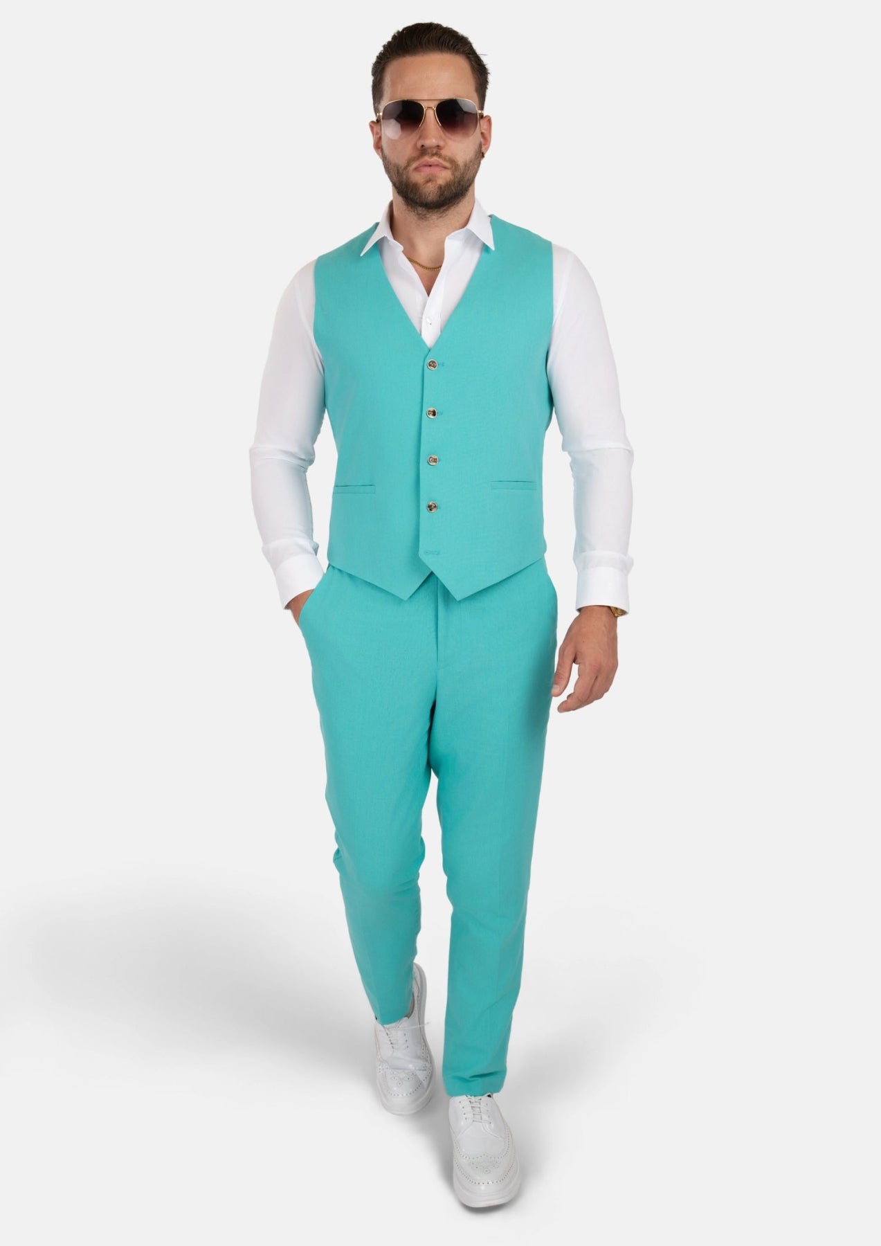 Atlantis Green Linen Blend Vest - SARTORO