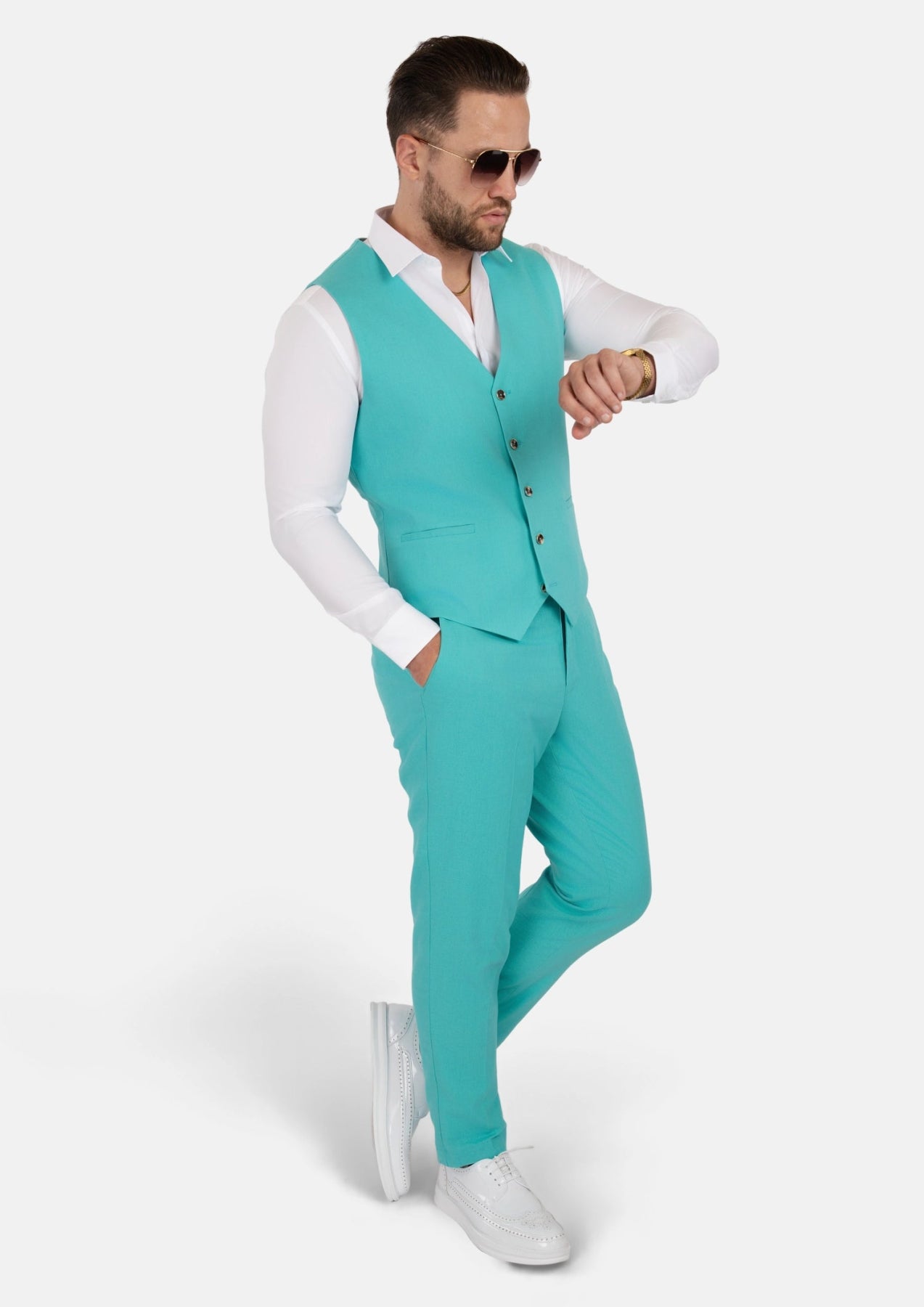 Atlantis Green Linen Blend Vest - SARTORO