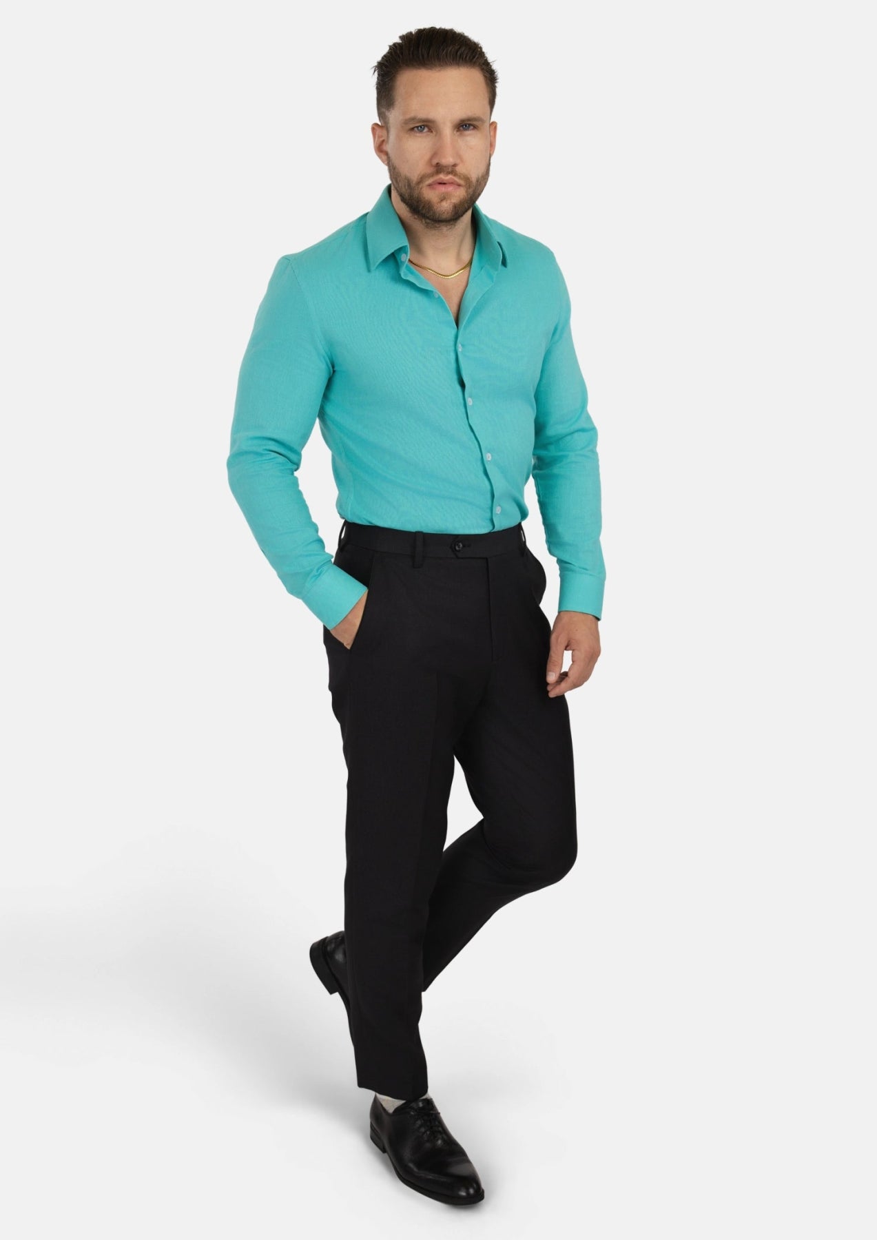 Atlantis Green Linen Shirt - SARTORO