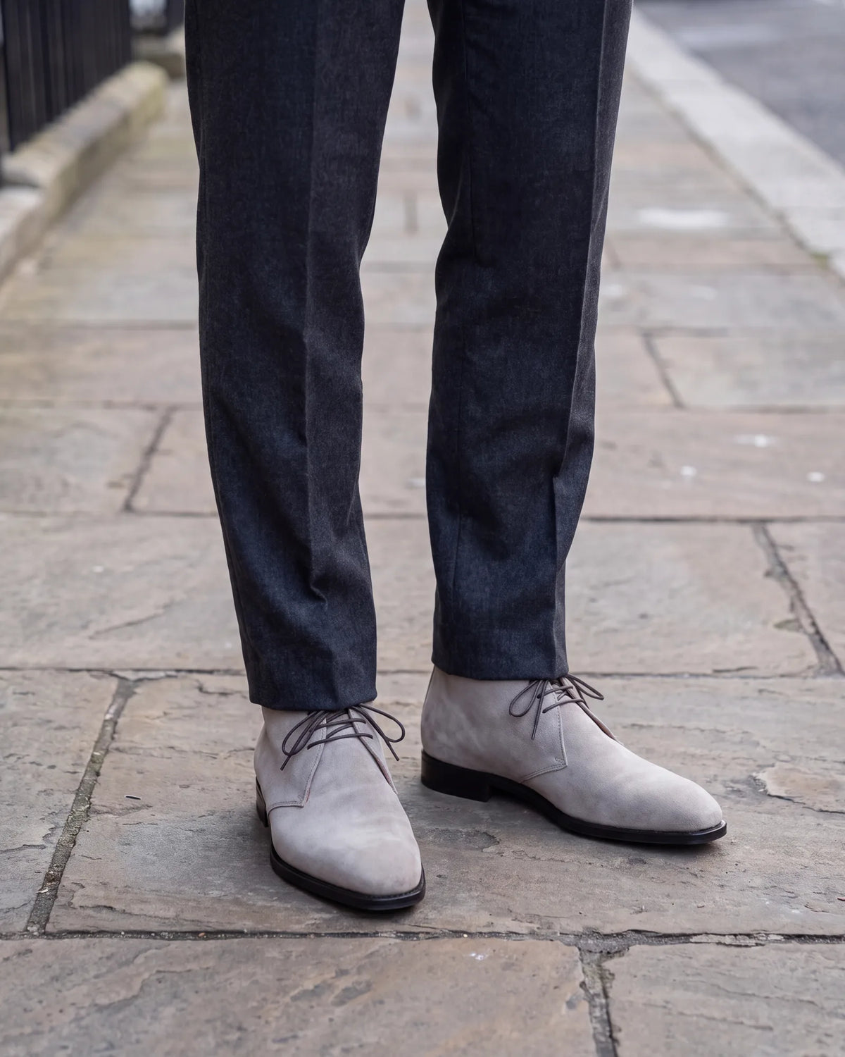Keep suede chukkas for cold, dry days. When roads are wet or salted, switch to smooth leather, since suede marks easily.