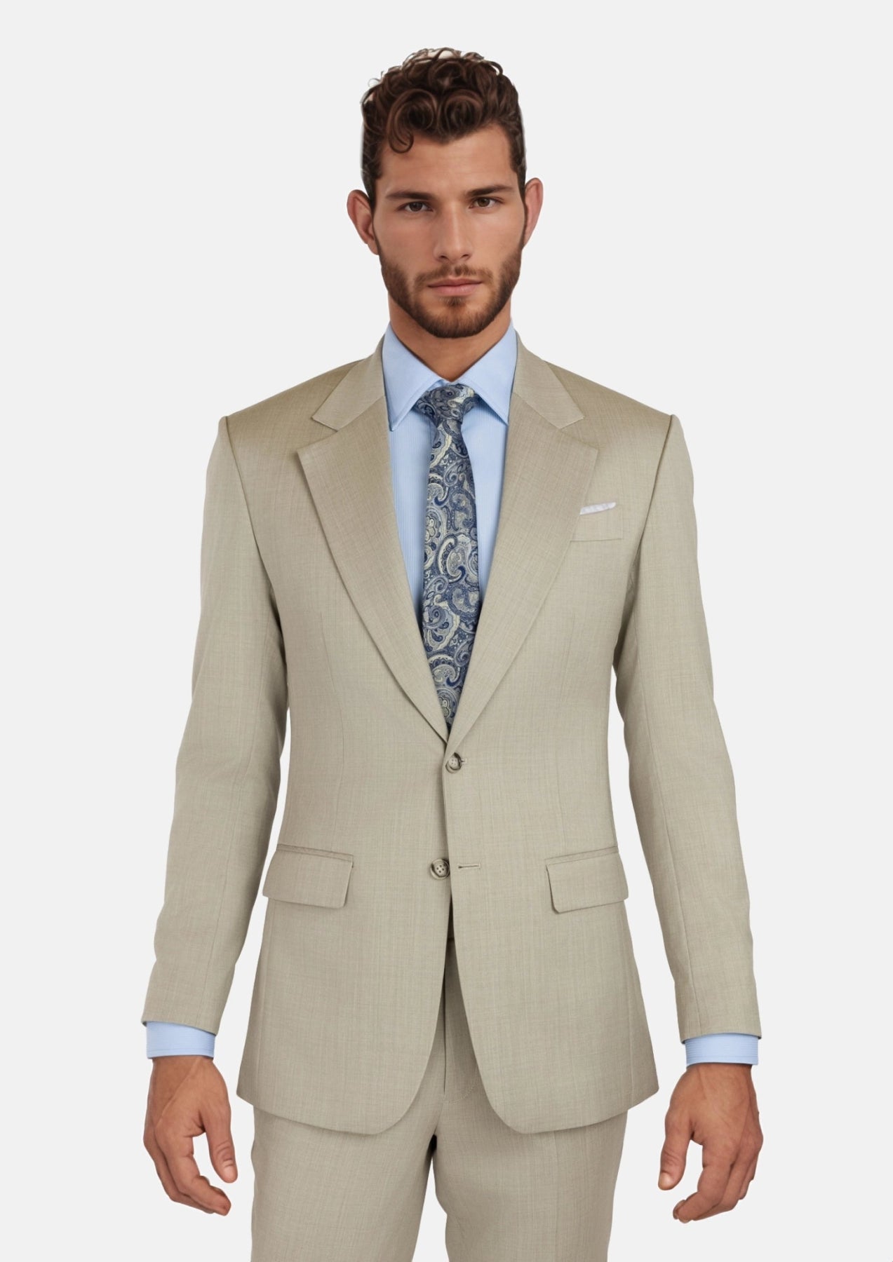 Beige Sandstone Italian Wool Suit
