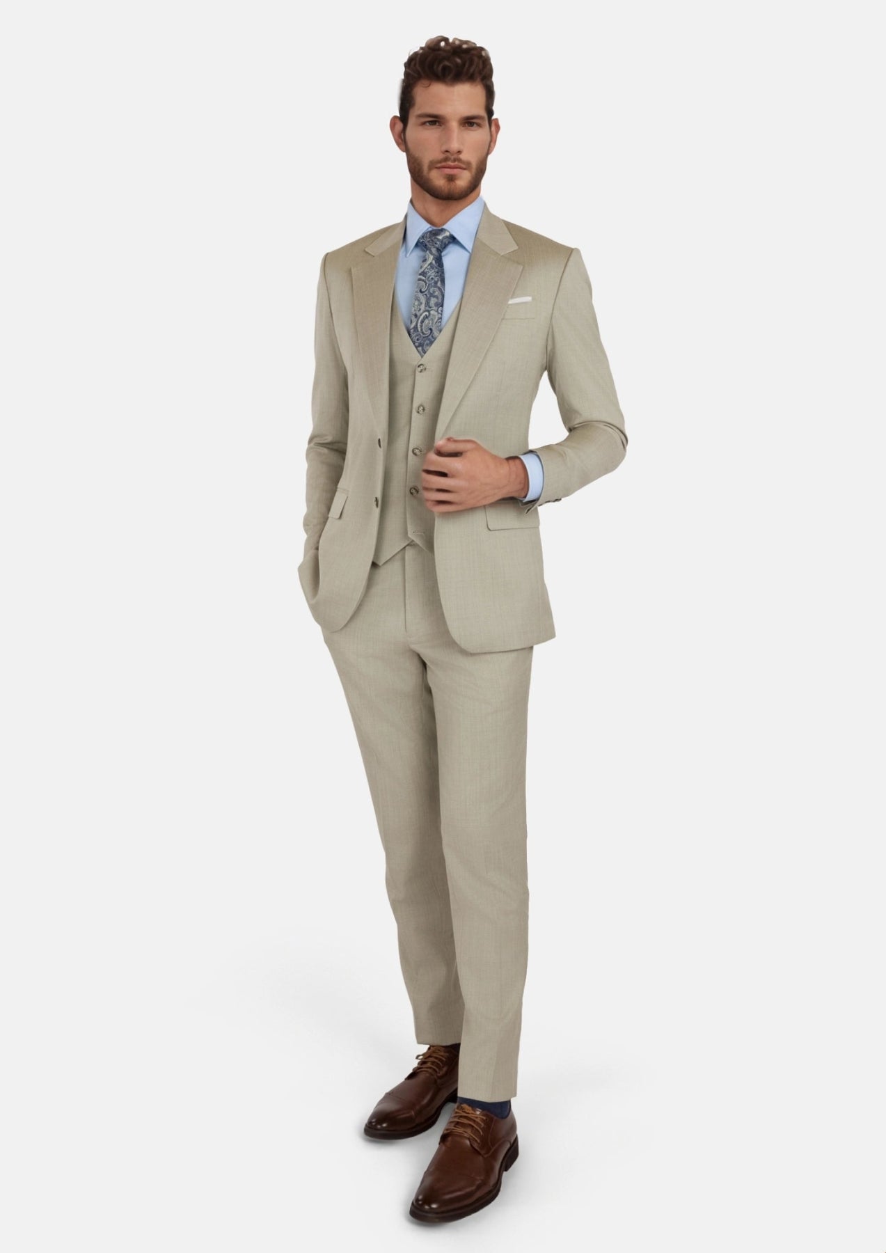 Beige Sandstone Italian Wool Suit - SARTORO