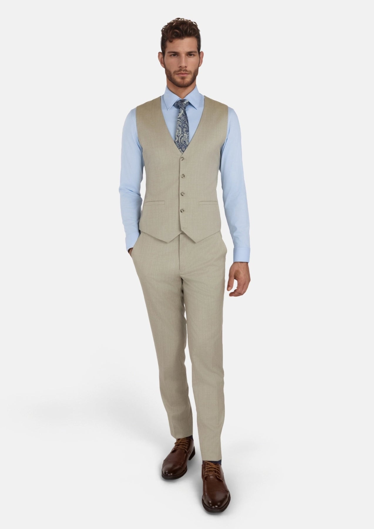 Beige Sandstone Italian Wool Vest - SARTORO